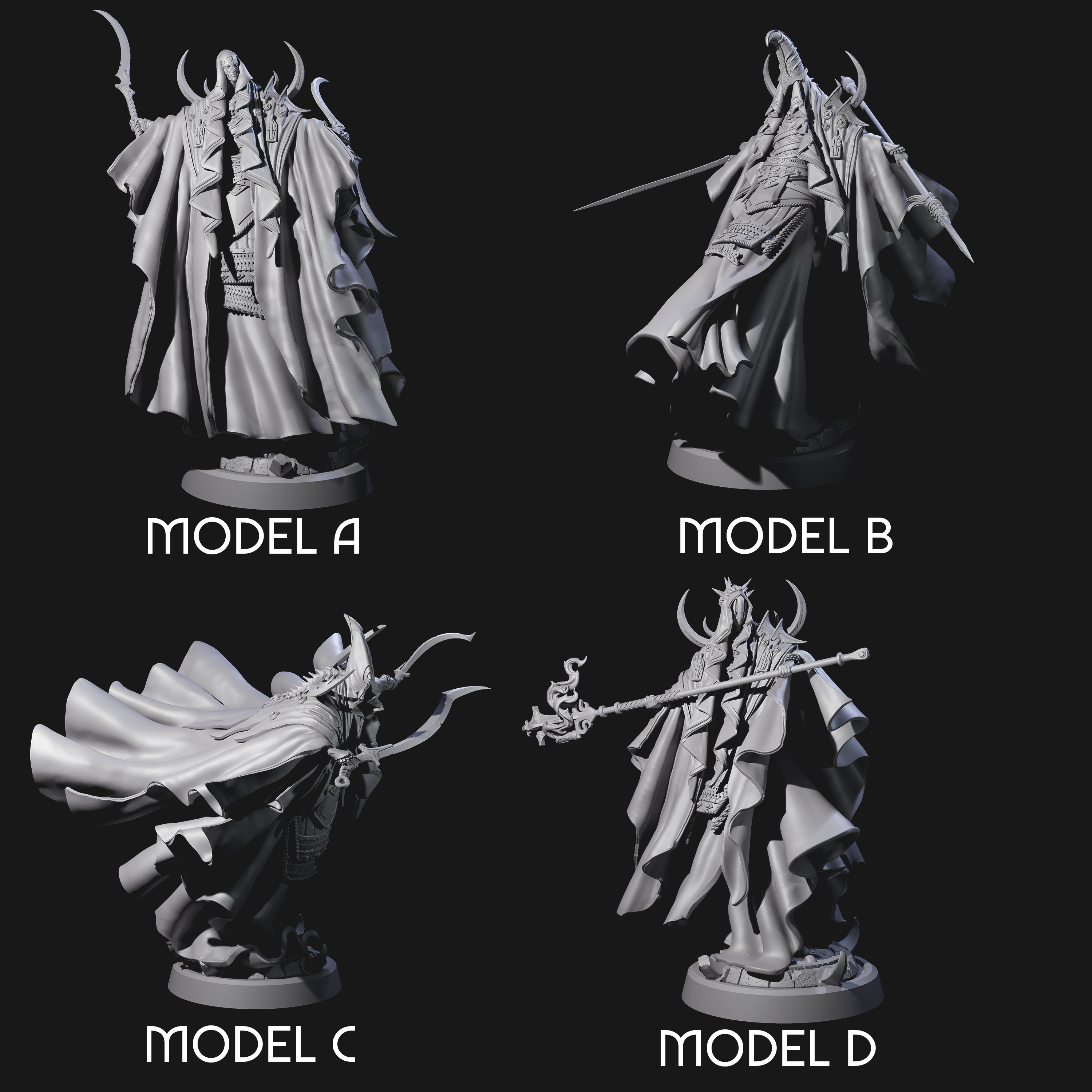 Four Floating Robed Cultists Miniature for Dungeons and Dragons, Pathfinder or other TTRPGs