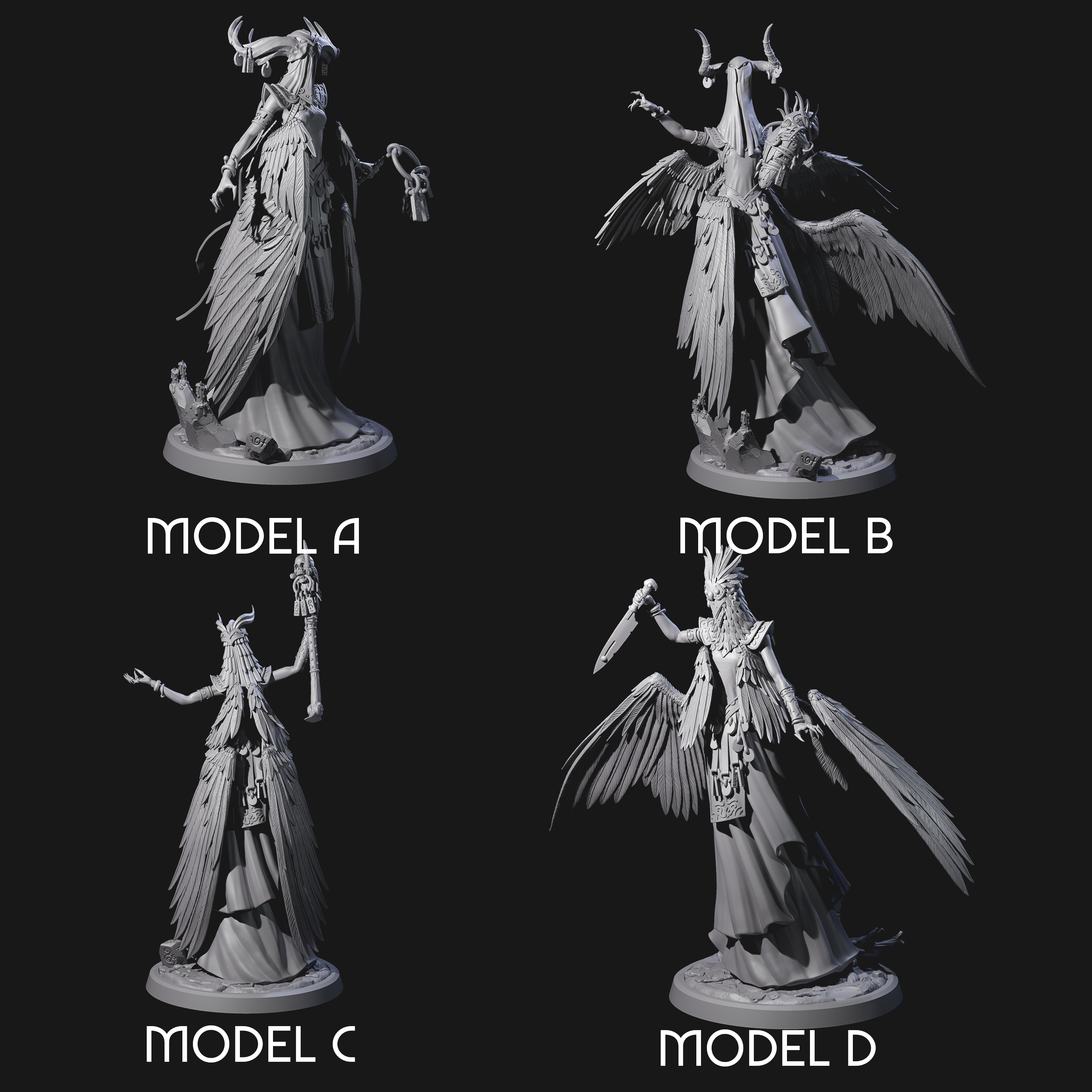 Four Flowing Owl Worshipping Cultists Miniature for Dungeons and Dragons, Pathfinder or other TTRPGs