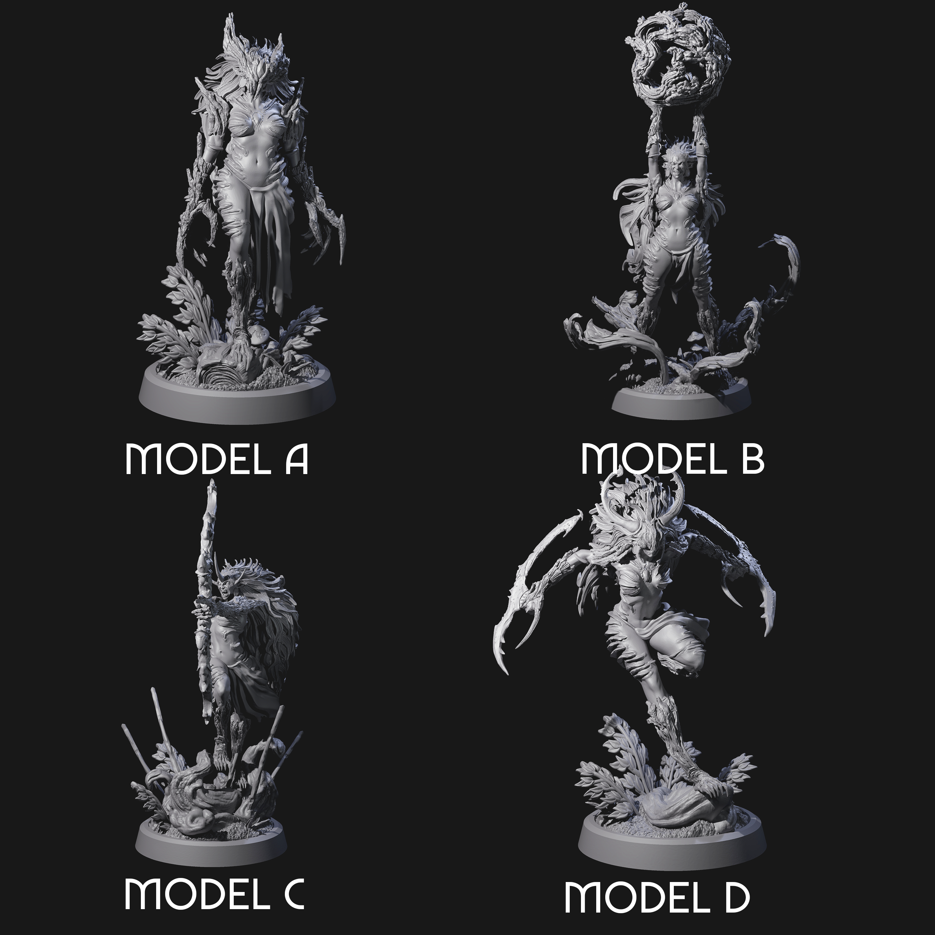 Four Forest Defending Dryads Miniature for Dungeons and Dragons, Pathfinder or other TTRPGs