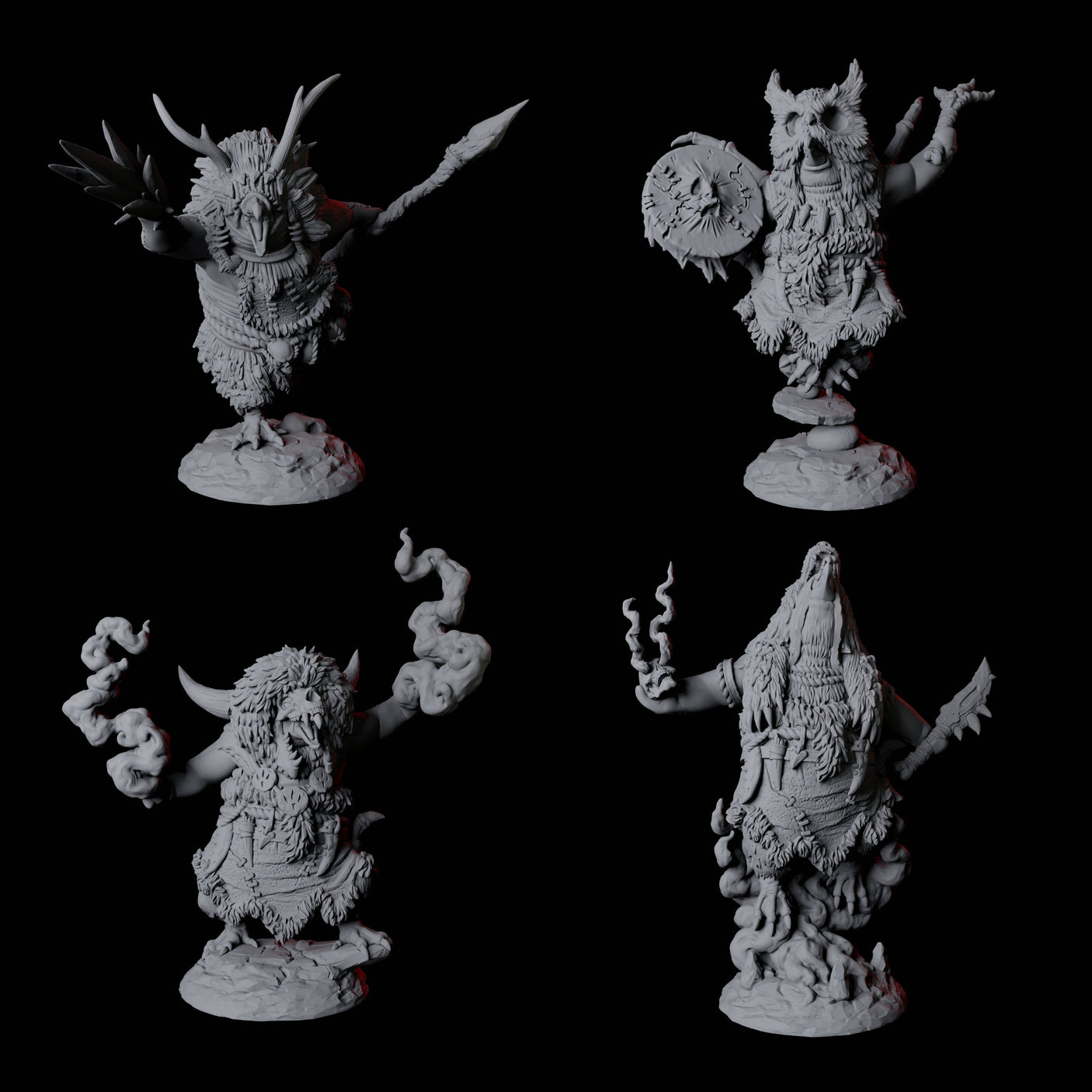Four Forest Dohwar Shamans Miniature for Dungeons and Dragons, Pathfinder or other TTRPGs