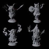 Four Forest Dohwar Shamans Miniature for Dungeons and Dragons, Pathfinder or other TTRPGs