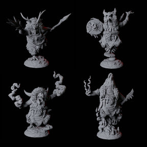 Four Forest Dohwar Shamans Miniature for Dungeons and Dragons, Pathfinder or other TTRPGs