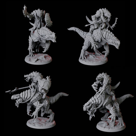 Four Frost Lizardfolk Warrior Riders Miniature for Dungeons and Dragons, Pathfinder or other TTRPGs