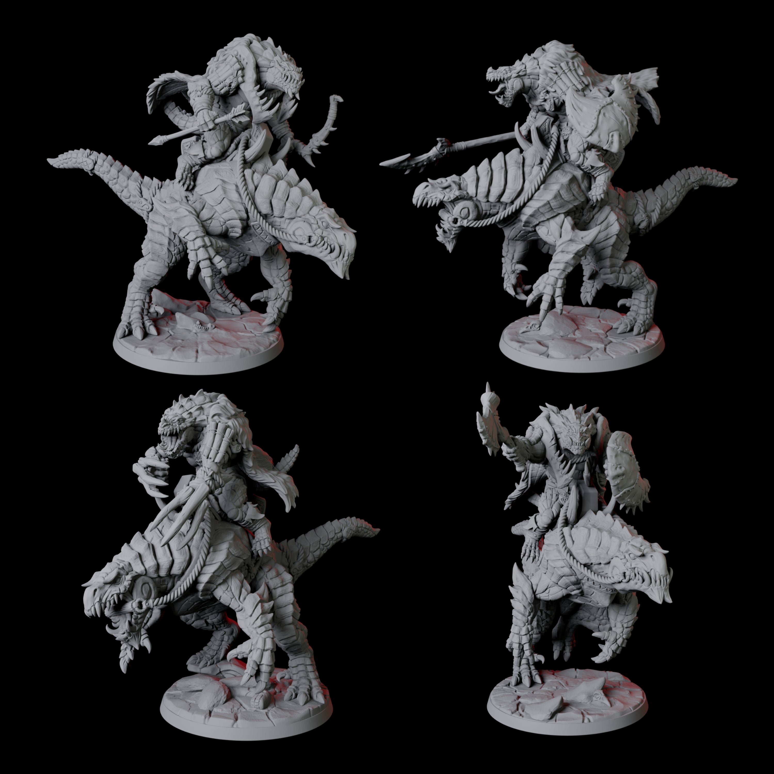 Four Frost Lizardfolk Warrior Riders Miniature for Dungeons and Dragons, Pathfinder or other TTRPGs