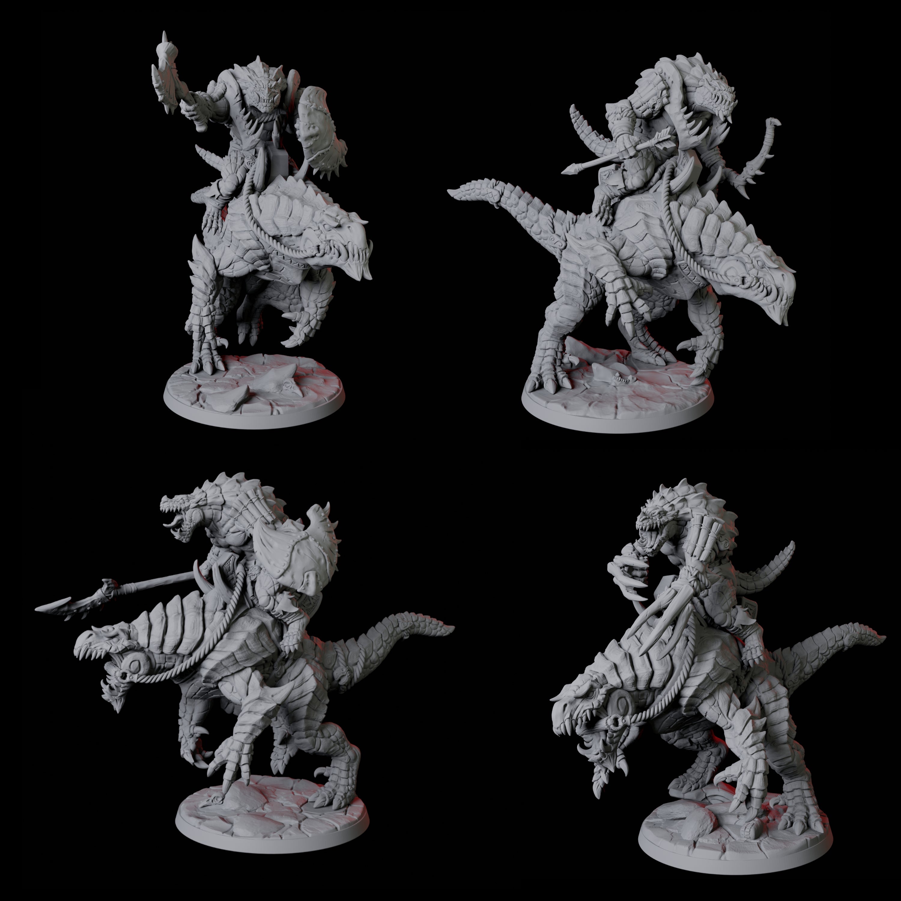 Four Frost Lizardfolk Warrior Riders Miniature for Dungeons and Dragons, Pathfinder or other TTRPGs