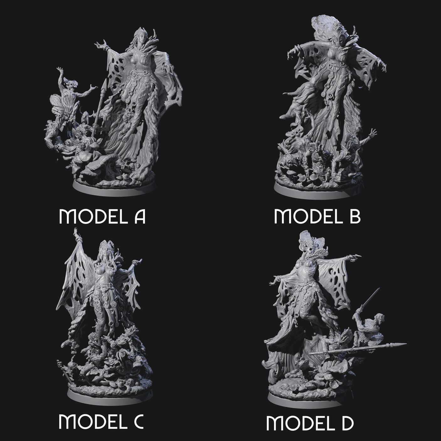Four Fungal Night Hags Miniature for Dungeons and Dragons, Pathfinder or other TTRPGs