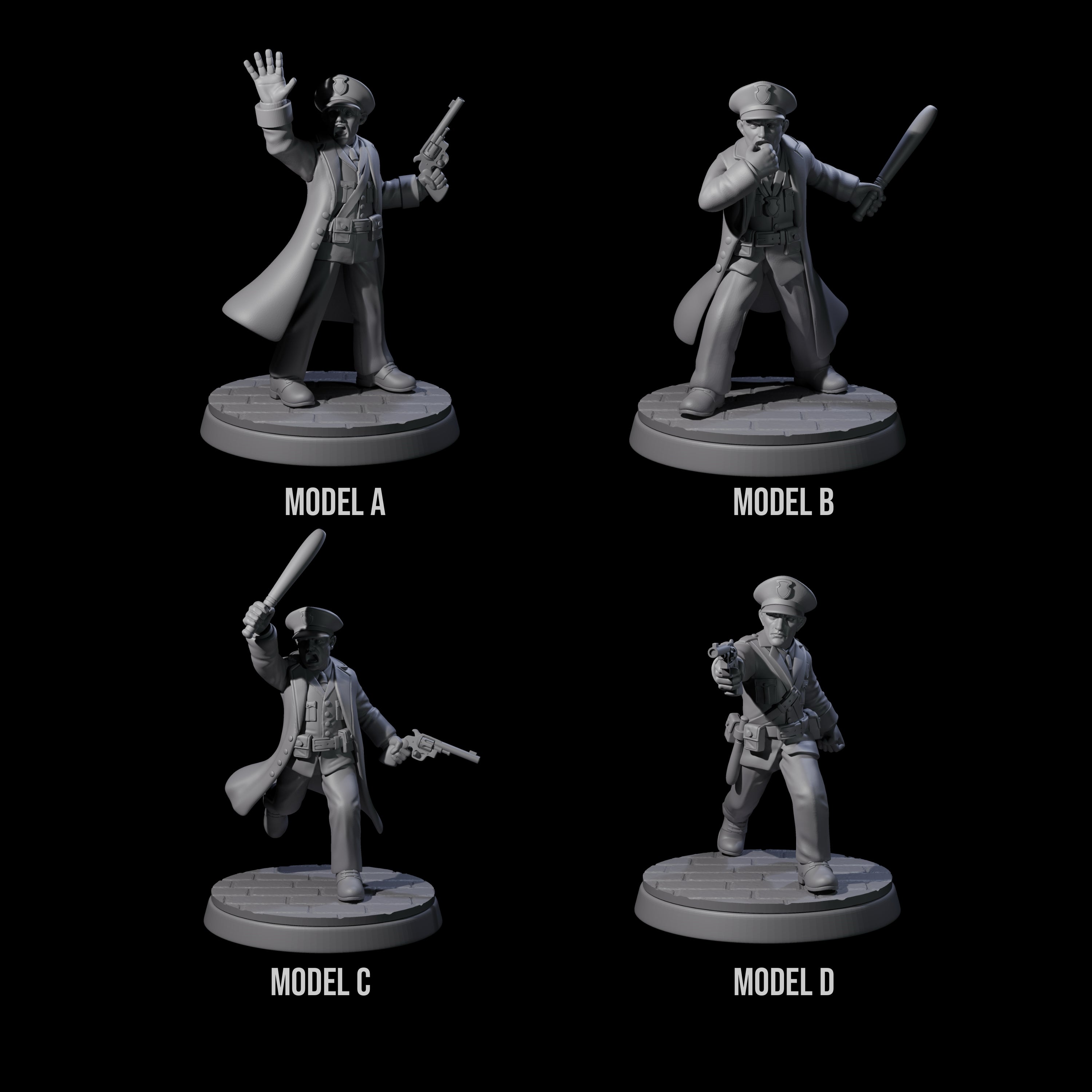 Four Galant Policemen Miniature for Dungeons and Dragons, Pathfinder or other TTRPGs