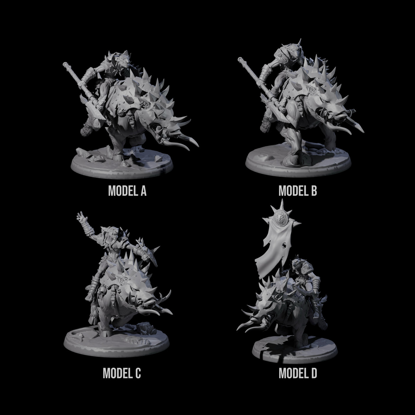 Four Galloping Hobgoblin Riders Miniature for Dungeons and Dragons, Pathfinder or other TTRPGs