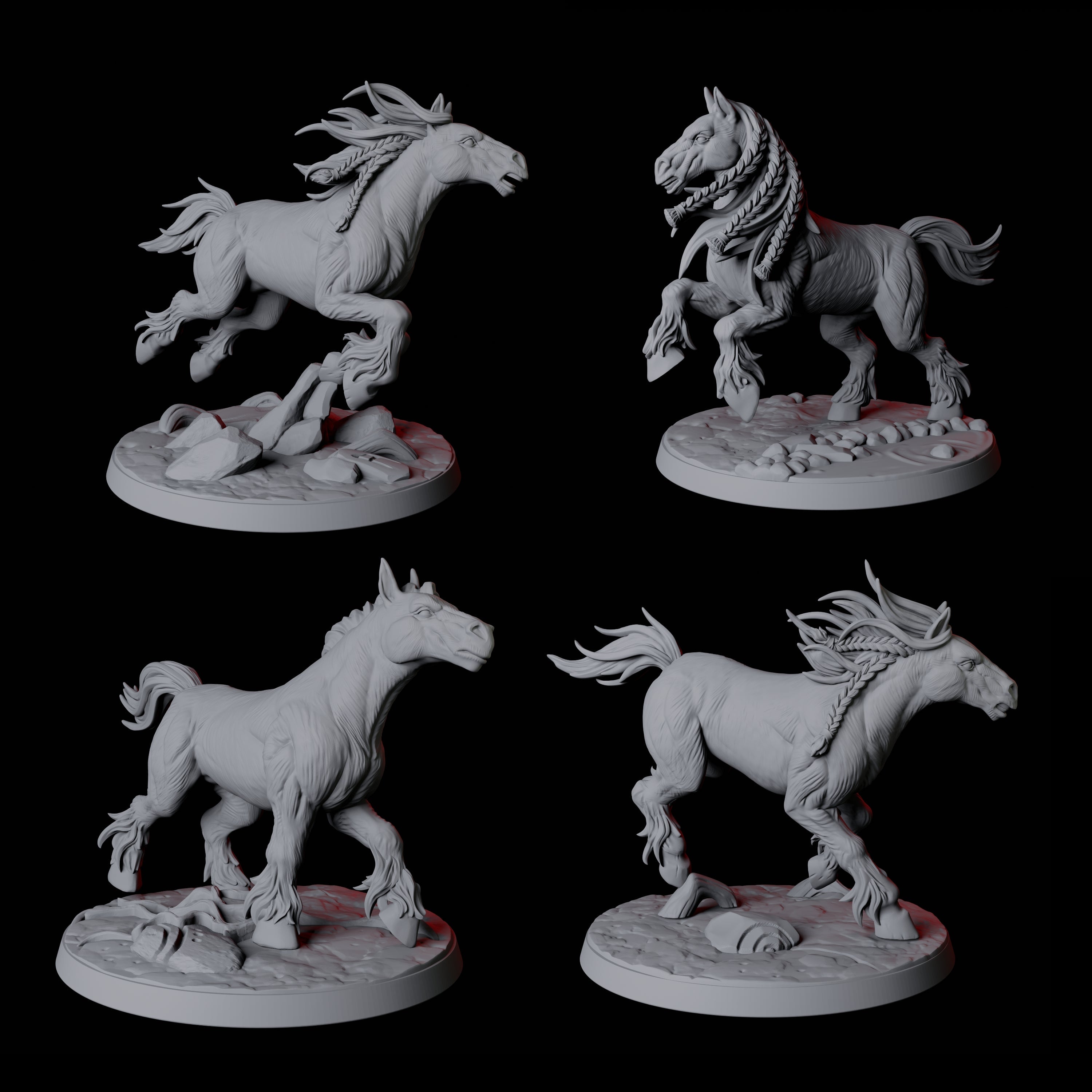 Four Galloping Wild Horses Miniature for Dungeons and Dragons, Pathfinder or other TTRPGs