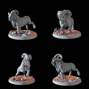 Four Giant Rams Miniature for Dungeons and Dragons, Pathfinder or other TTRPGs