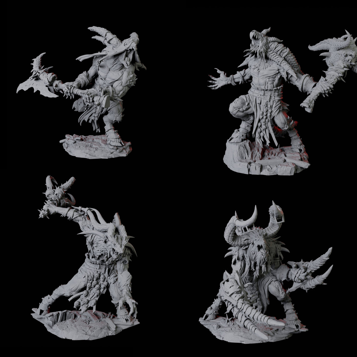 Four Giant Ratfolk Barbarians Miniature for Dungeons and Dragons, Pathfinder or other TTRPGs