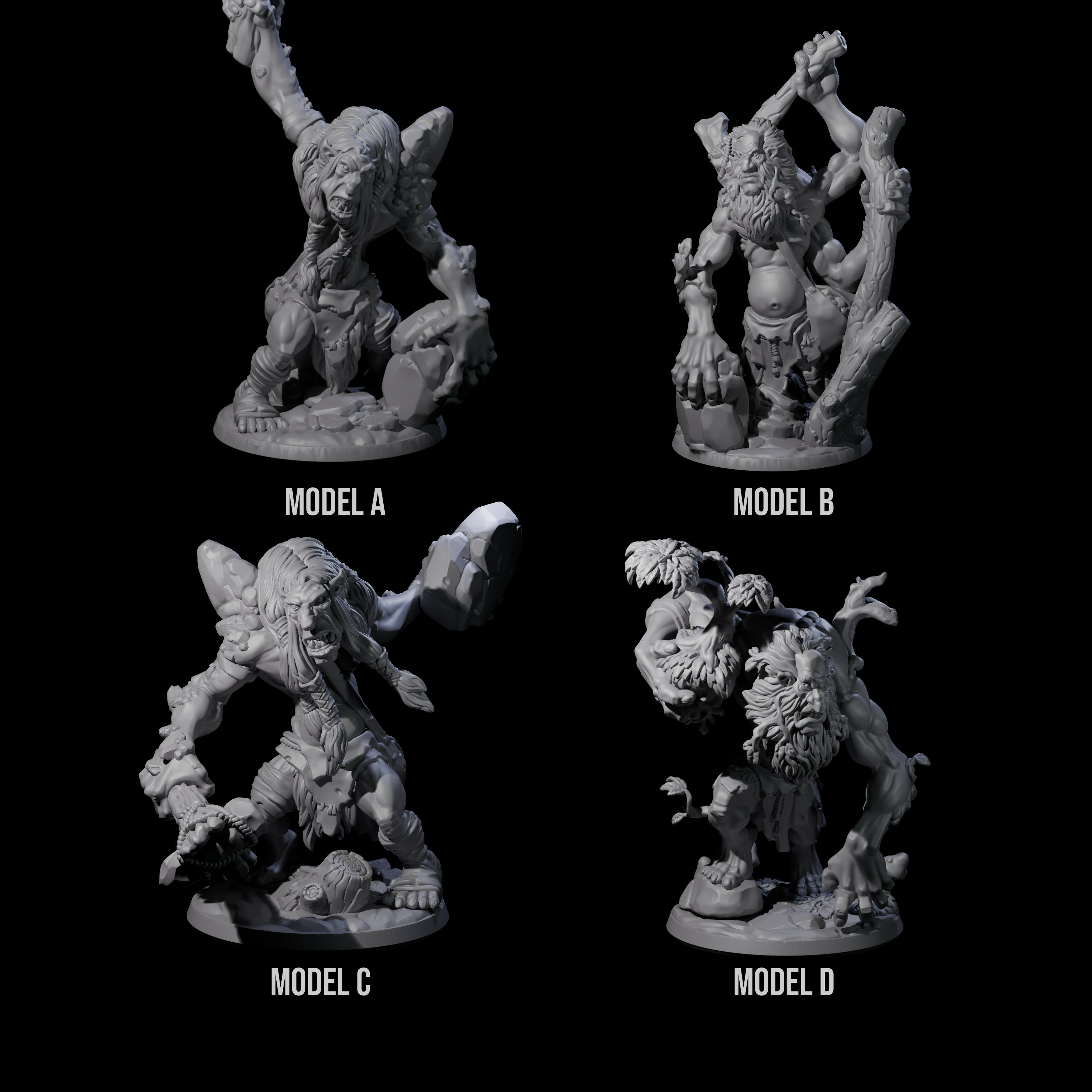 Four Gluttonous Trolls Miniature for Dungeons and Dragons, Pathfinder or other TTRPGs