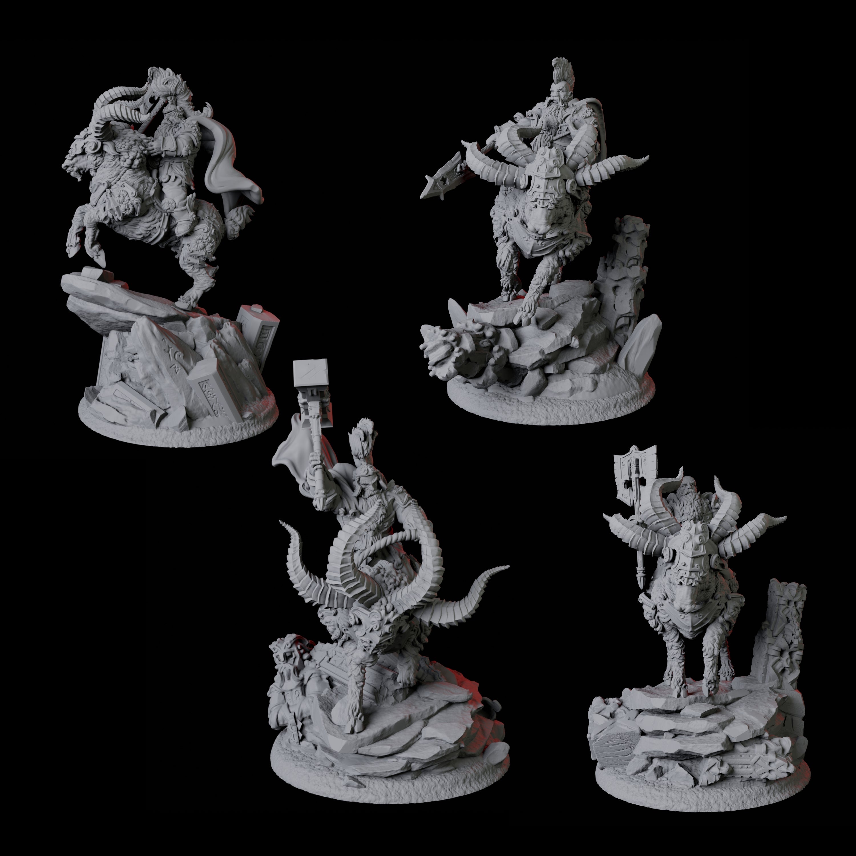 Four Goat Mounted Royal Guards Miniature for Dungeons and Dragons, Pathfinder or other TTRPGs