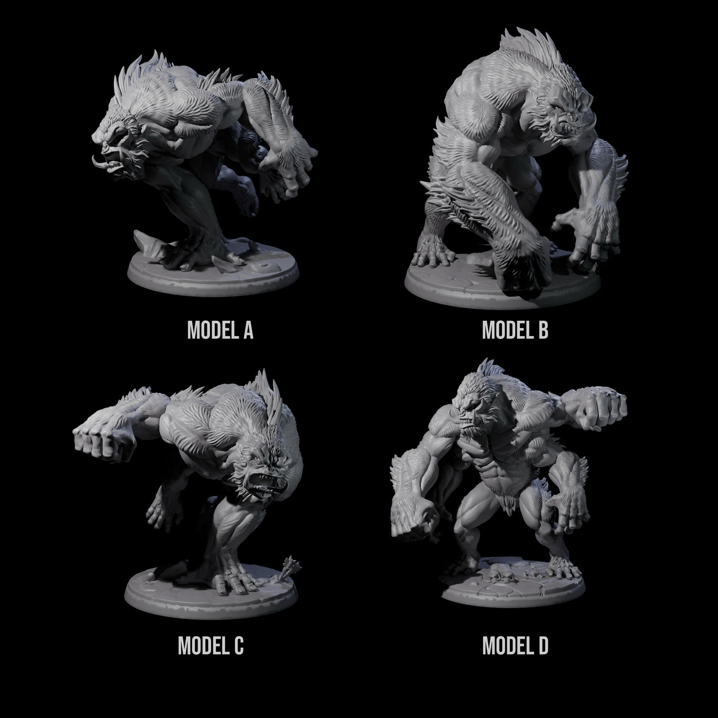 Four Grim Barlguras Miniature for Dungeons and Dragons, Pathfinder or other TTRPGs
