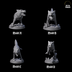Four Growling Wolves Miniature for Dungeons and Dragons, Pathfinder or other TTRPGs