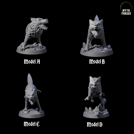 Four Growling Wolves Miniature for Dungeons and Dragons, Pathfinder or other TTRPGs