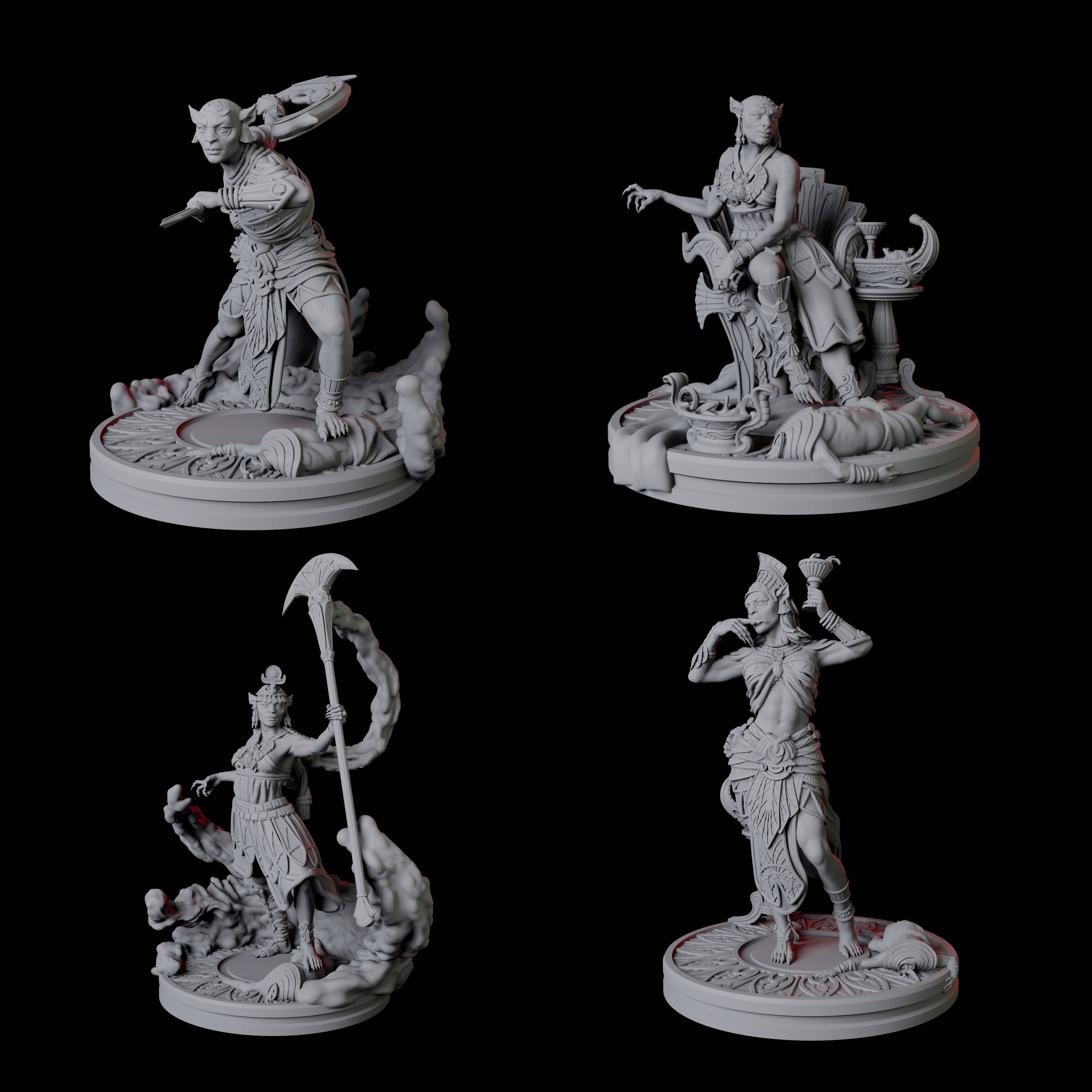 Four Hairless Tabaxi Warriors Miniature for Dungeons and Dragons, Pathfinder or other TTRPGs