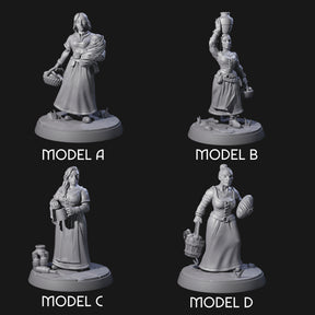Four Honest Village Women Miniature for Dungeons and Dragons, Pathfinder or other TTRPGs