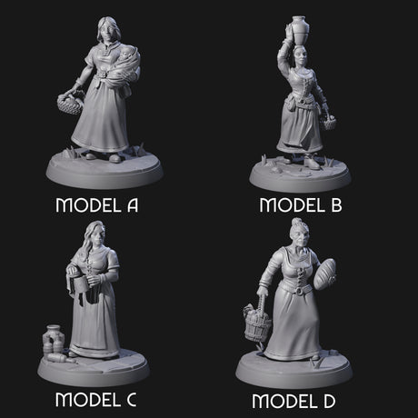 Four Honest Village Women Miniature for Dungeons and Dragons, Pathfinder or other TTRPGs