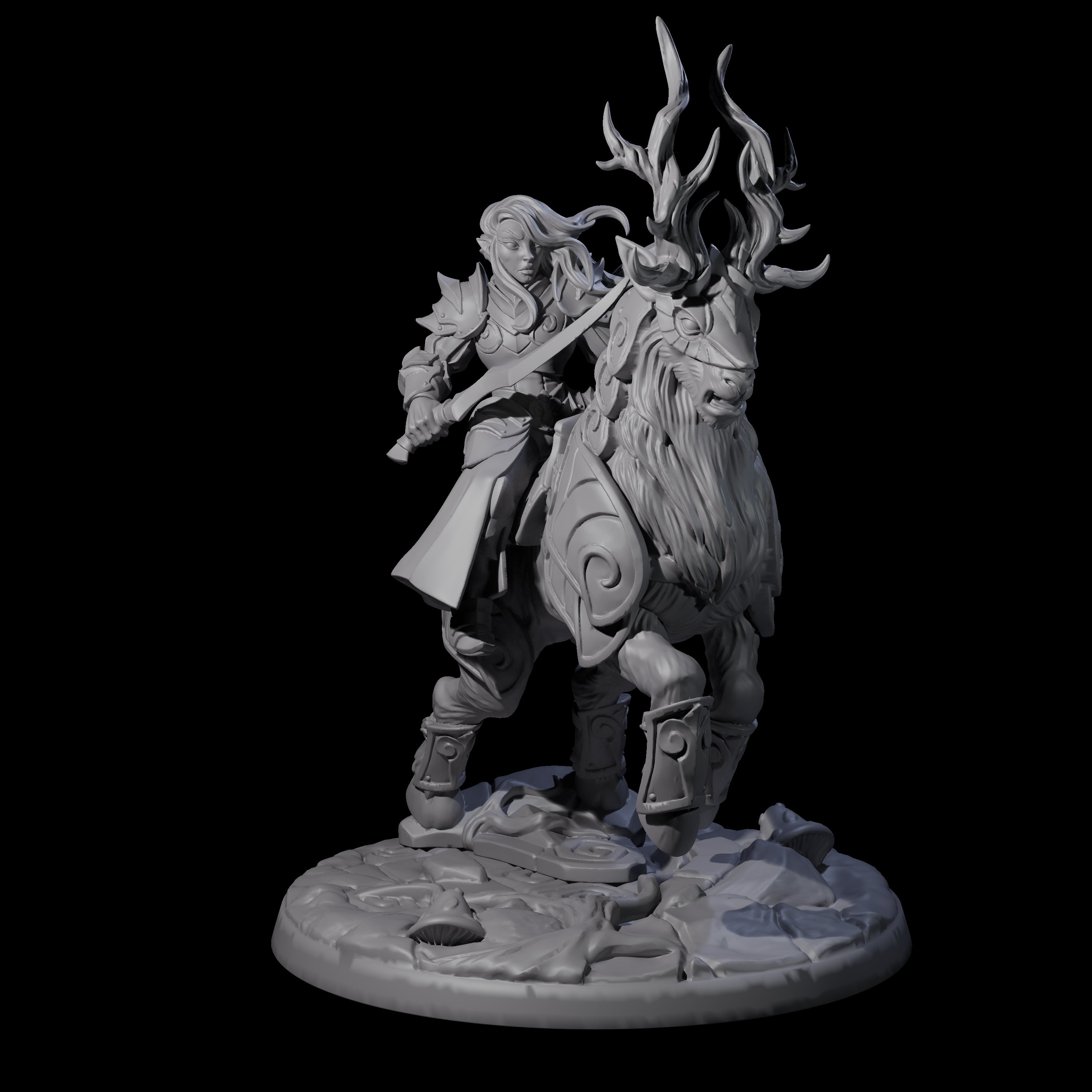 Four Honourable High Elf Riders on Giant Elks Miniature for Dungeons and Dragons, Pathfinder or other TTRPGs