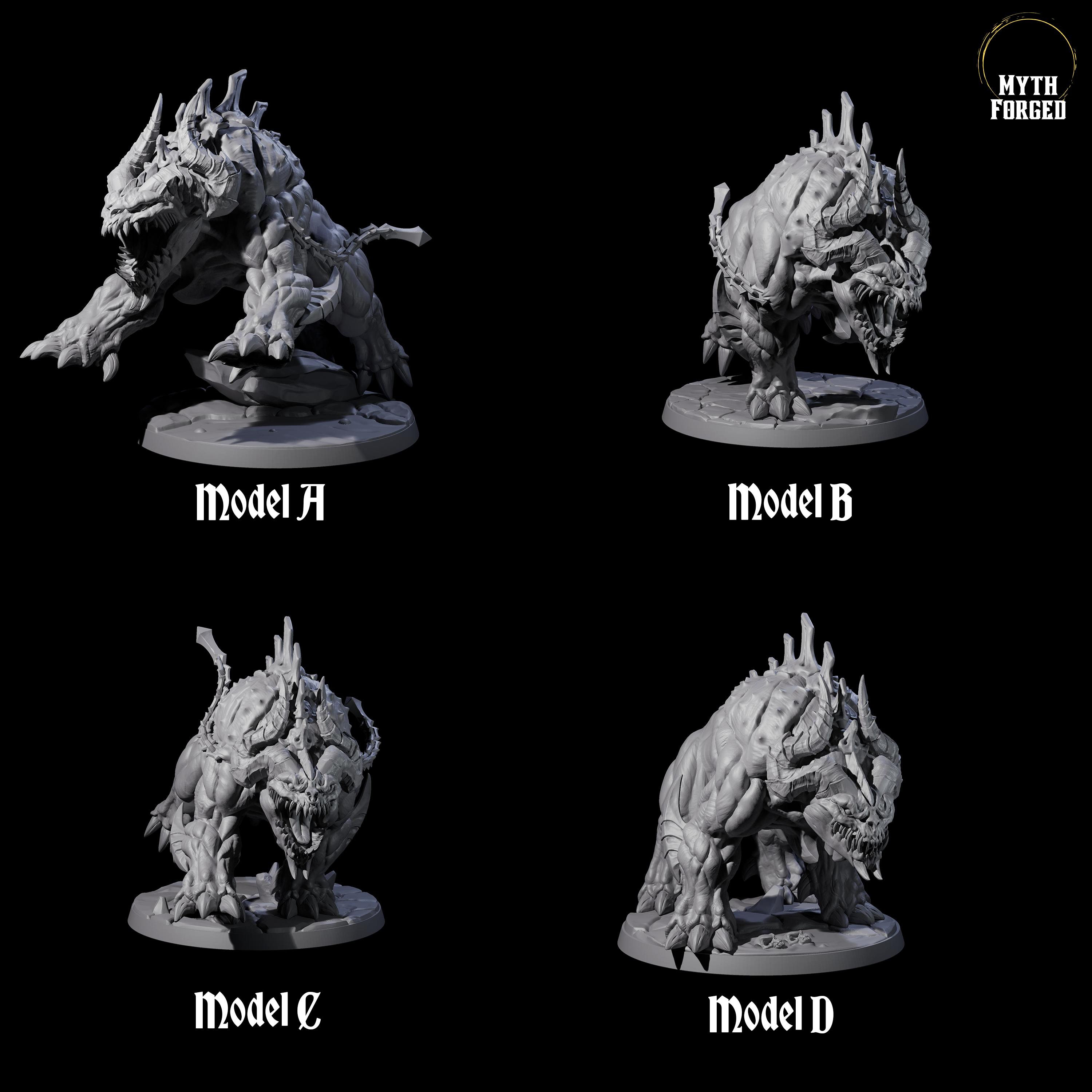 Four Hulking Hellhounds Miniature for Dungeons and Dragons, Pathfinder or other TTRPGs