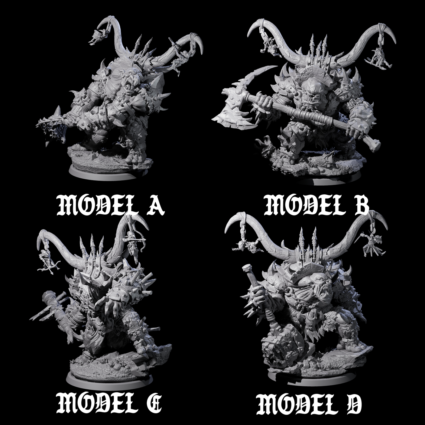 Four Hulking Ogre Juggernauts Miniature for Dungeons and Dragons, Pathfinder or other TTRPGs