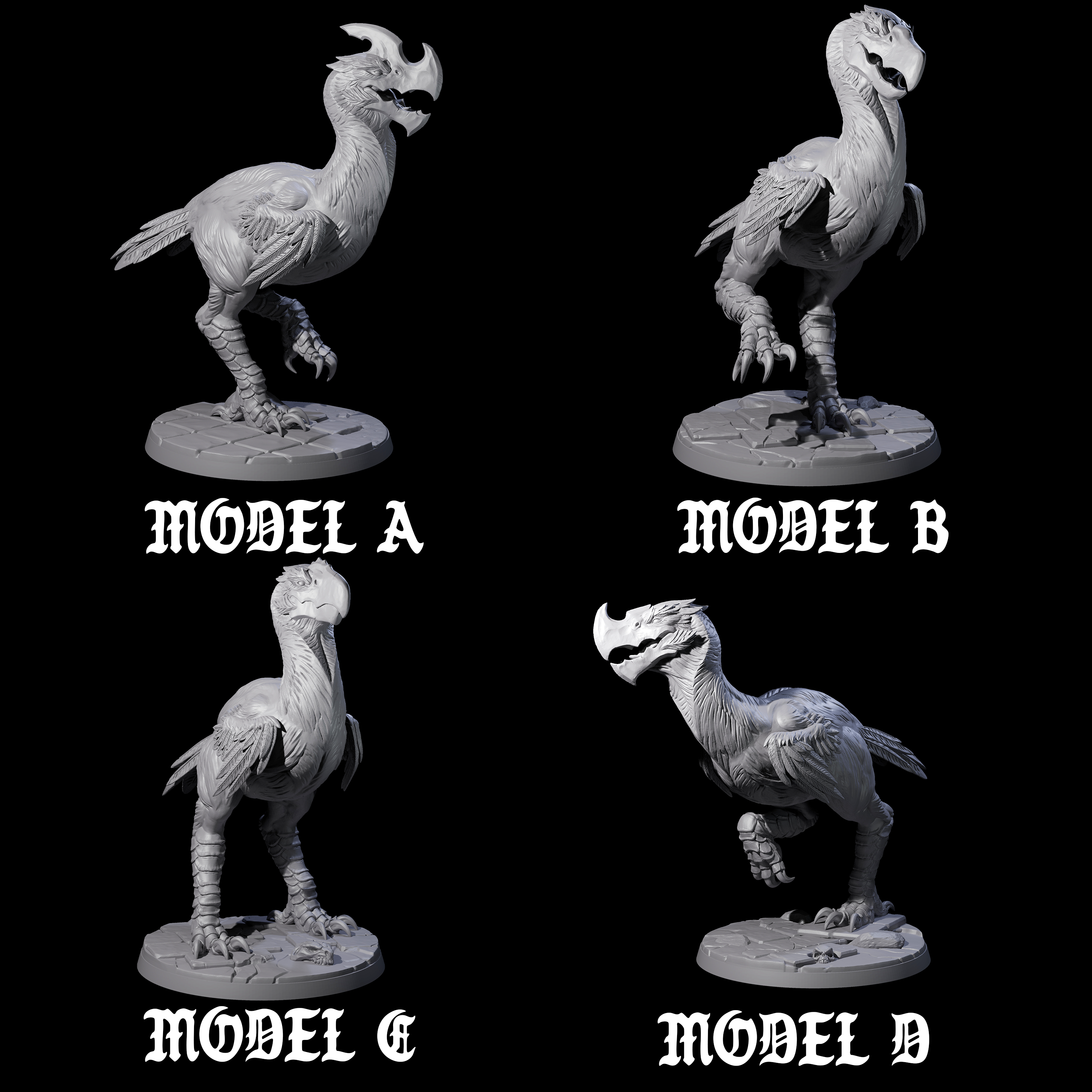 Four Hunting Axe Beaks Miniature for Dungeons and Dragons, Pathfinder or other TTRPGs