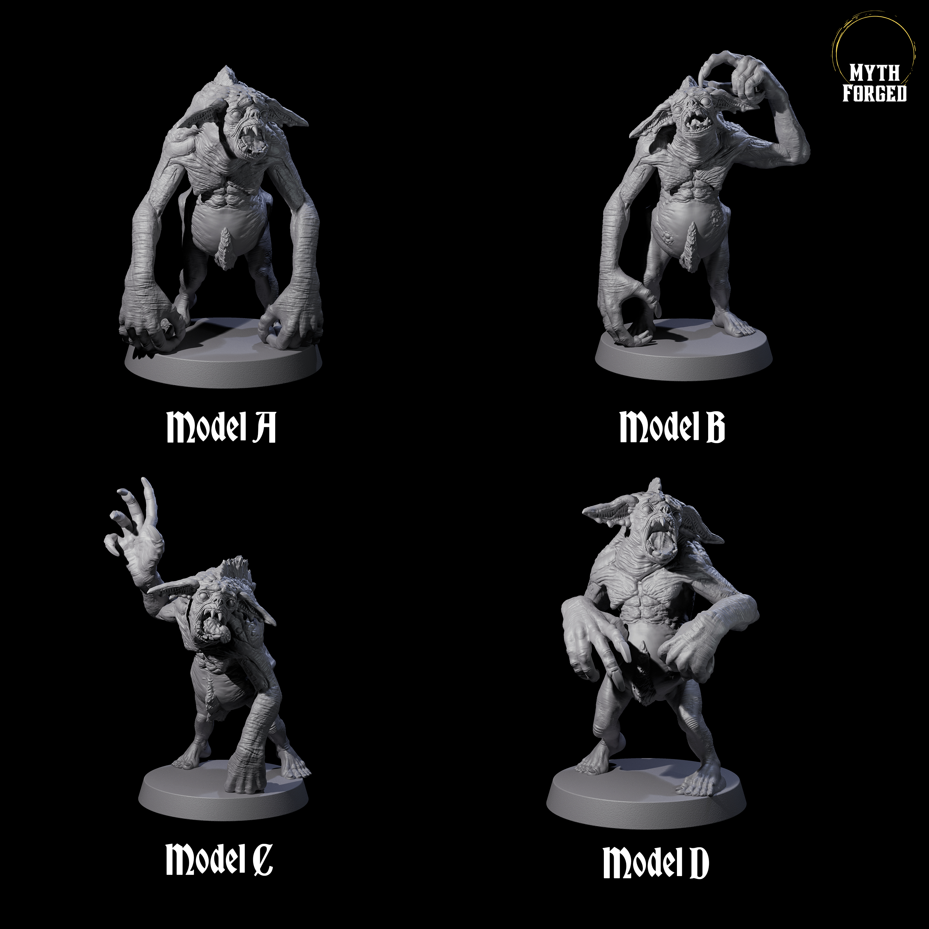 Four Knuckle Dragger Dretchs Miniature for Dungeons and Dragons, Pathfinder or other TTRPGs