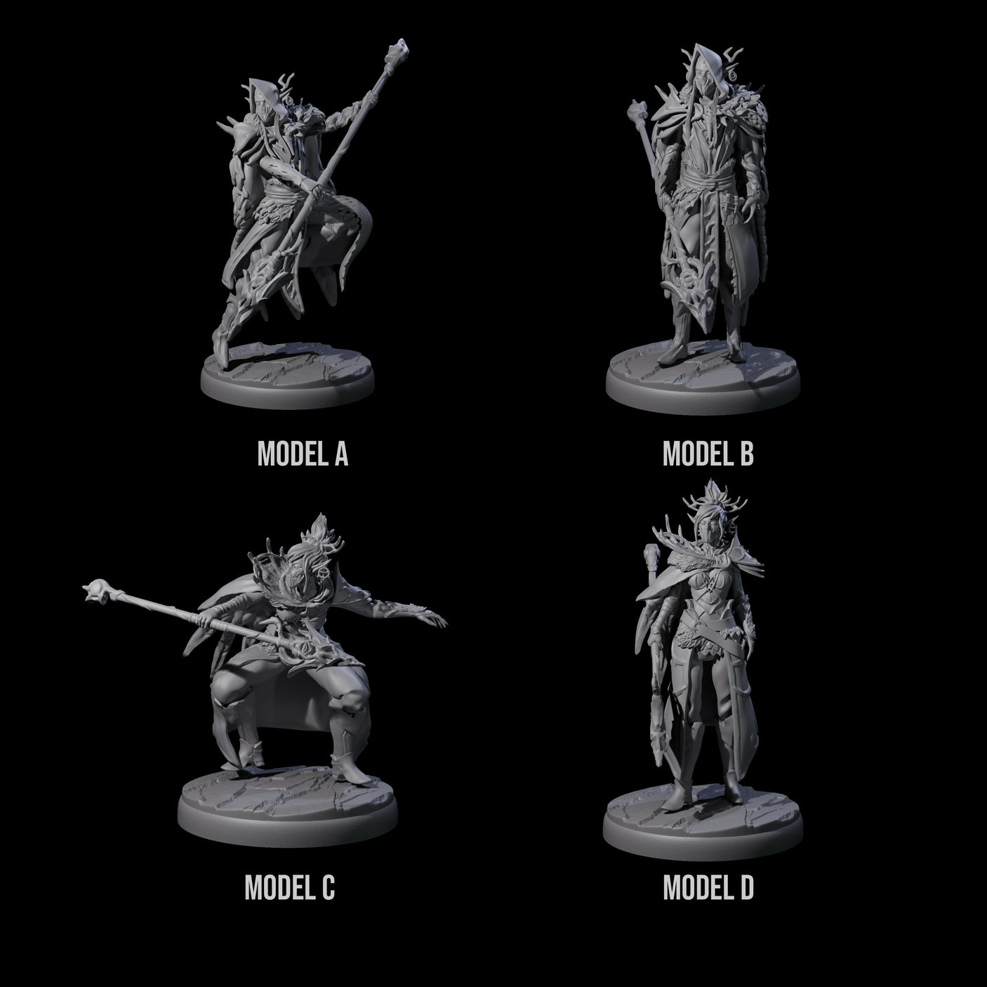 Four Leaping Dark Elf Underdark Guardians Miniature for Dungeons and Dragons, Pathfinder or other TTRPGs