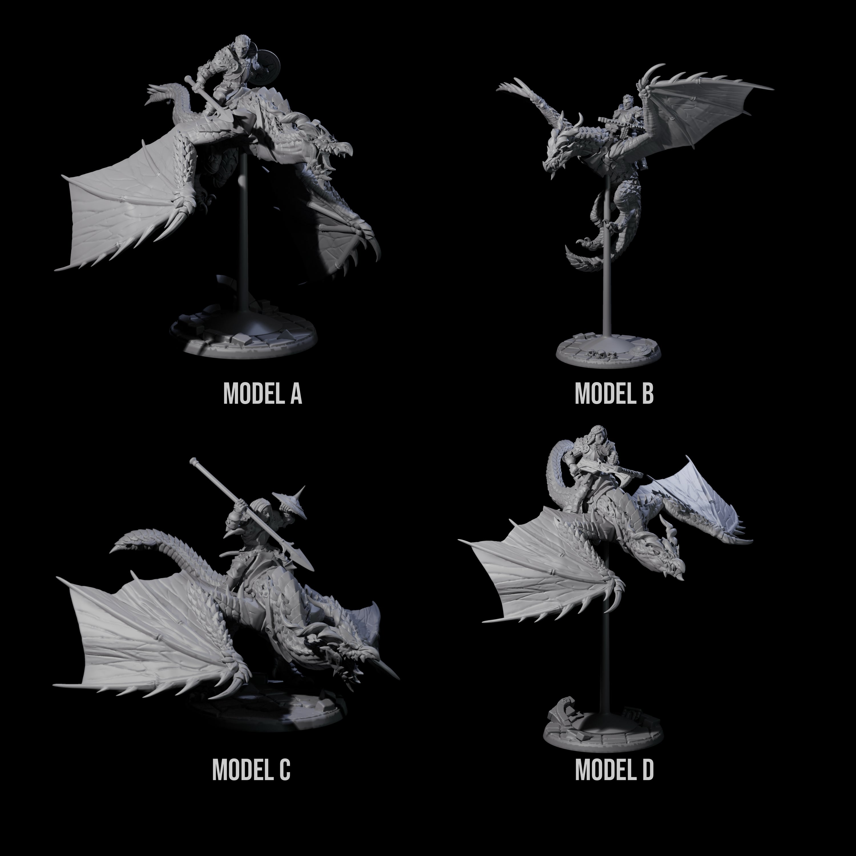 Four Lethal Wyvern Riders Miniature for Dungeons and Dragons, Pathfinder or other TTRPGs