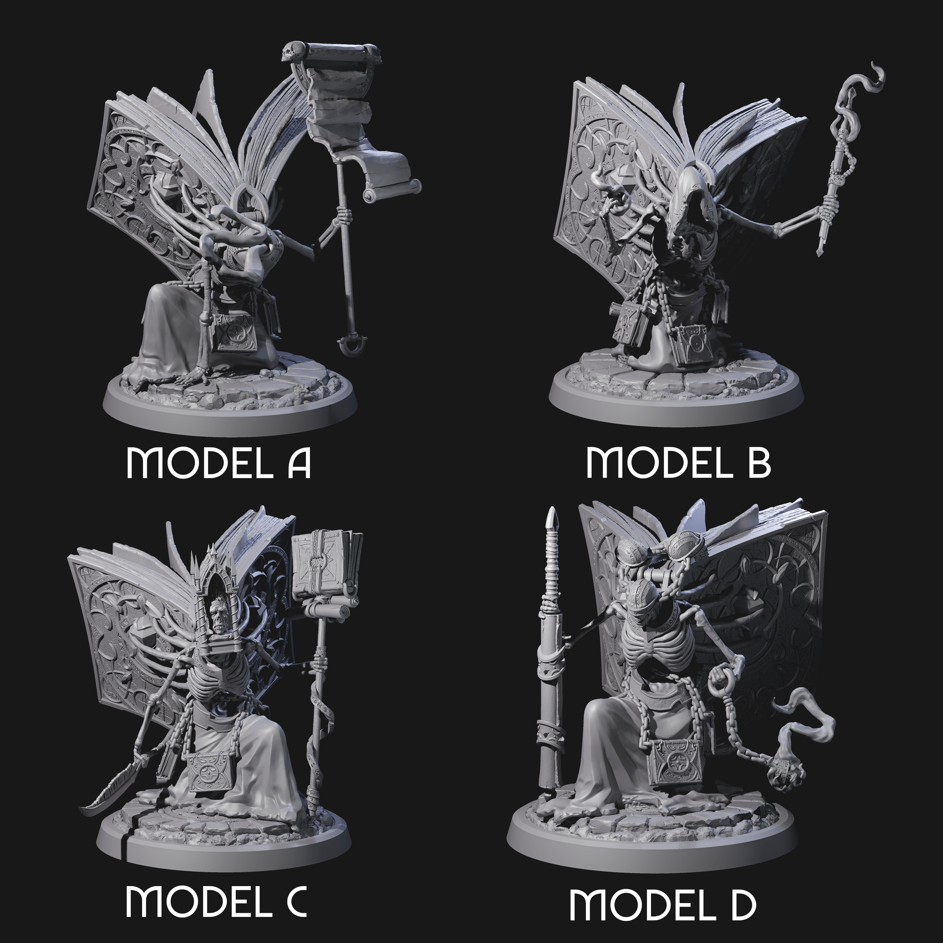 Four Librarians of the Dead Miniature for Dungeons and Dragons, Pathfinder or other TTRPGs