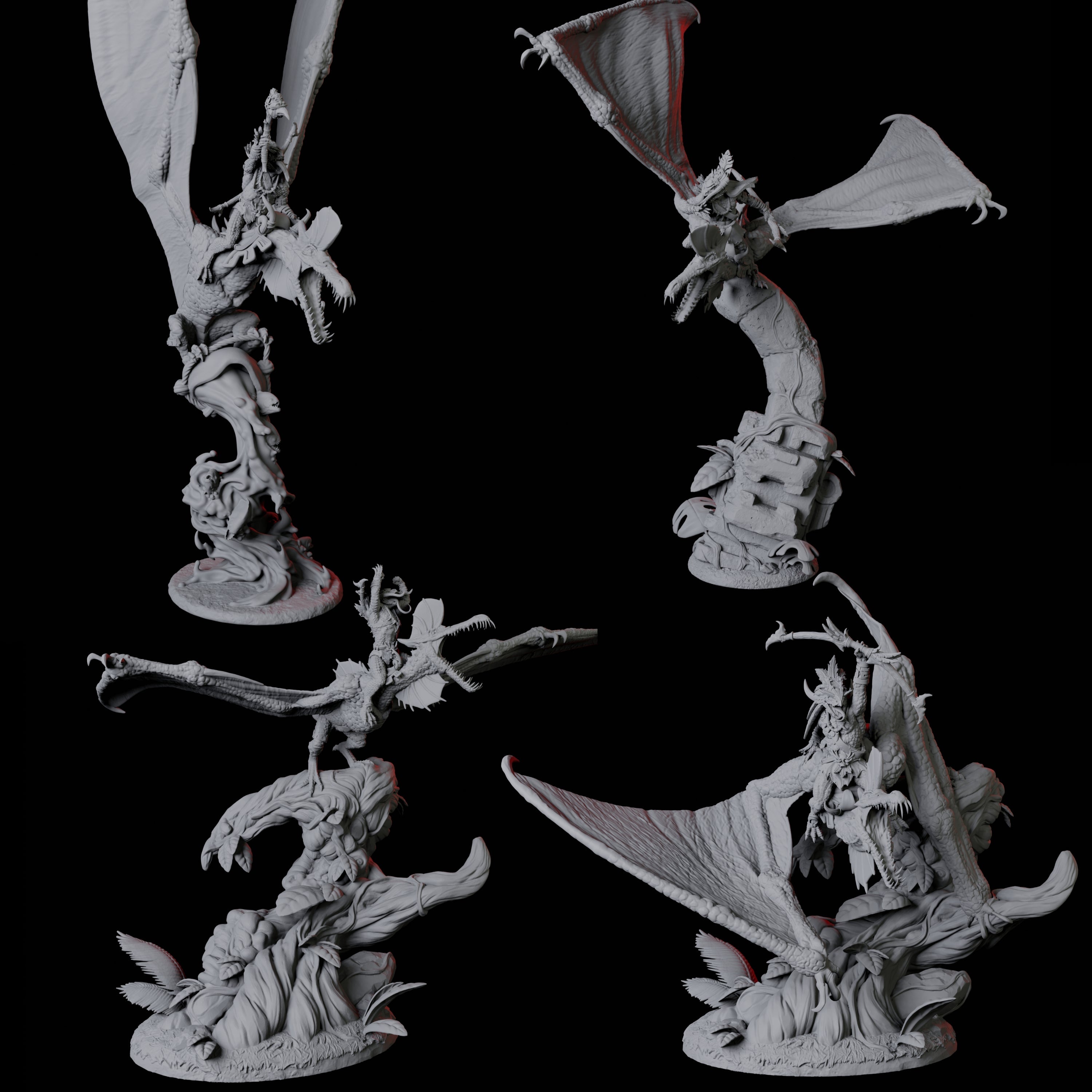 Four Lizardfolk Flying on Pterodactyls Miniature for Dungeons and Dragons, Pathfinder or other TTRPGs