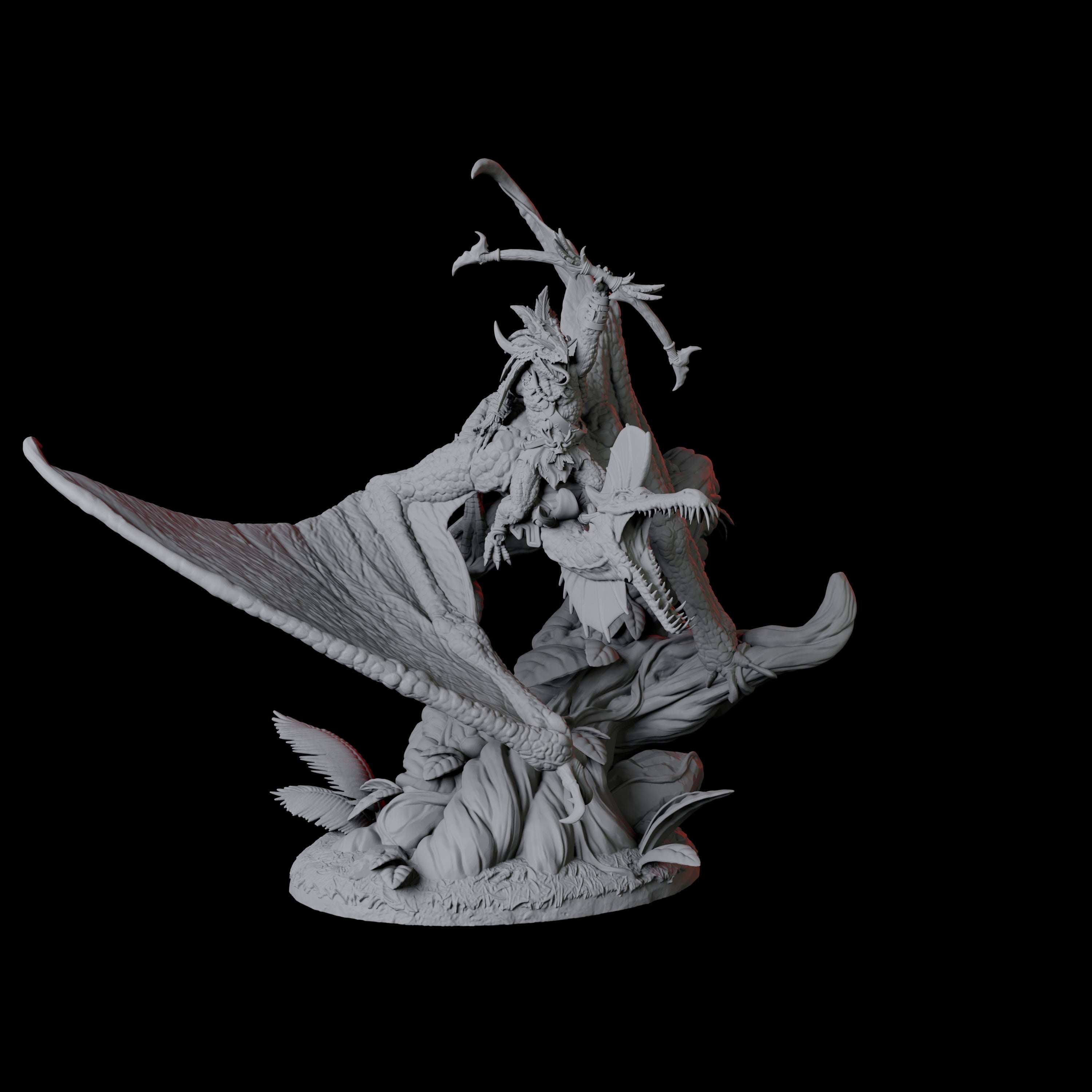 Four Lizardfolk Flying on Pterodactyls Miniature for Dungeons and Dragons, Pathfinder or other TTRPGs