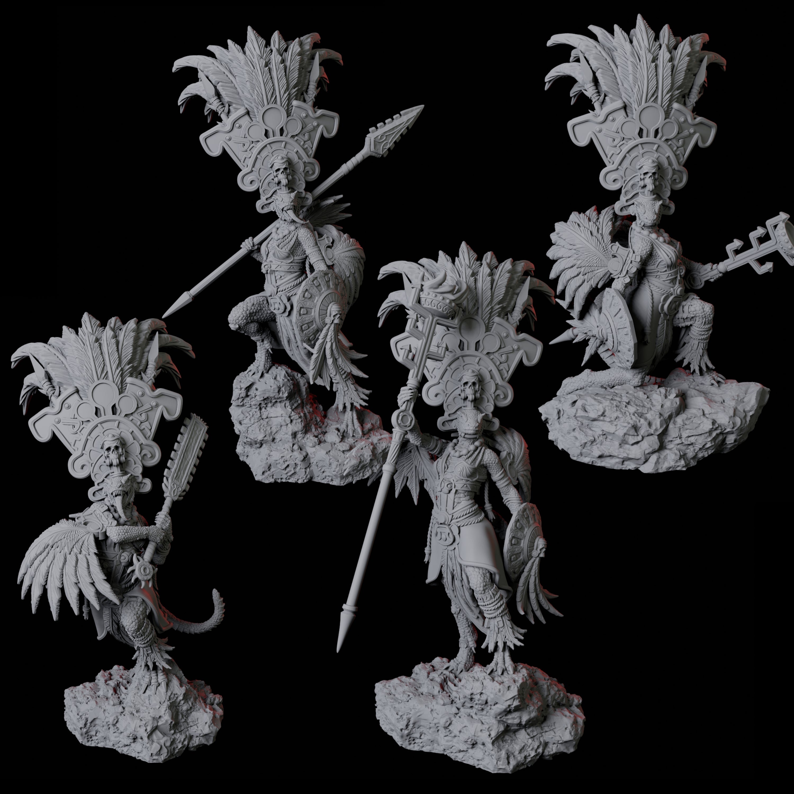 Four Lizardfolk Sundancers Miniature for Dungeons and Dragons, Pathfinder or other TTRPGs