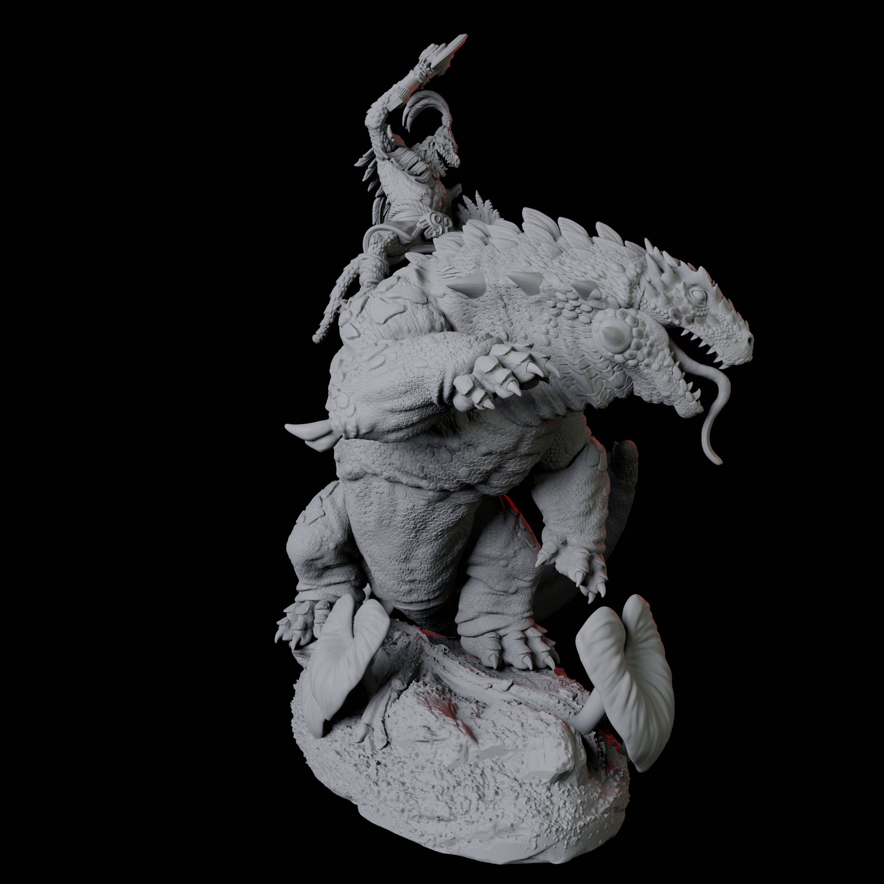 Four Lizardfolk riding giant lizards Miniature for Dungeons and Dragons, Pathfinder or other TTRPGs