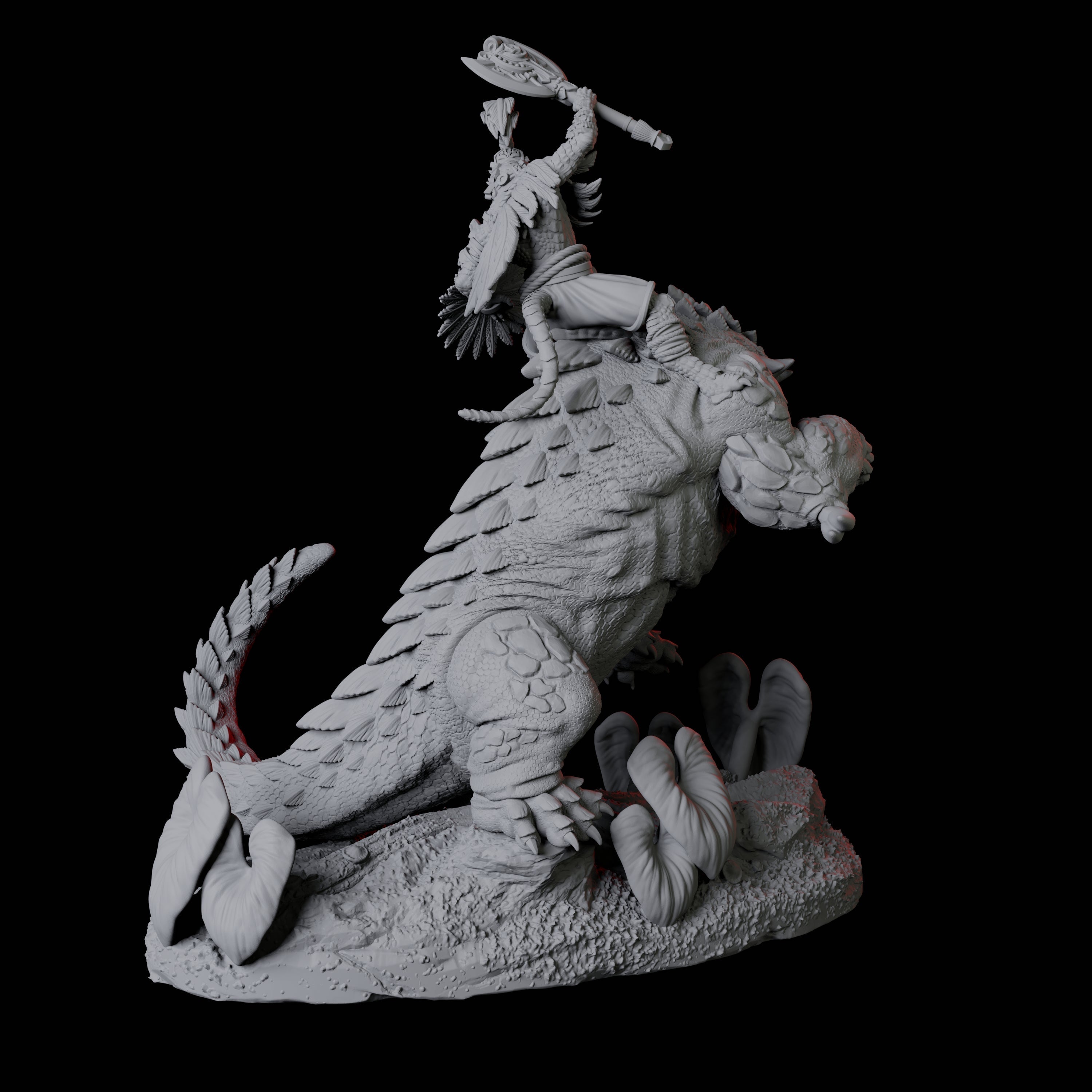 Four Lizardfolk riding giant lizards Miniature for Dungeons and Dragons, Pathfinder or other TTRPGs