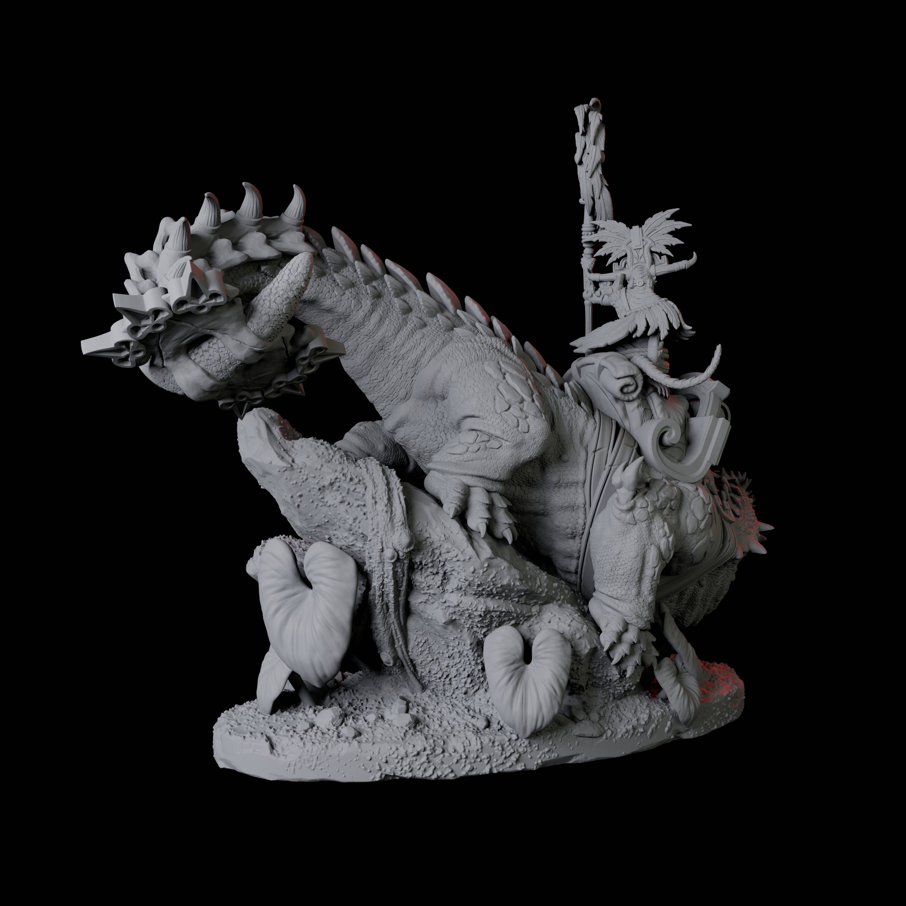 Four Lizardfolk riding giant lizards Miniature for Dungeons and Dragons, Pathfinder or other TTRPGs