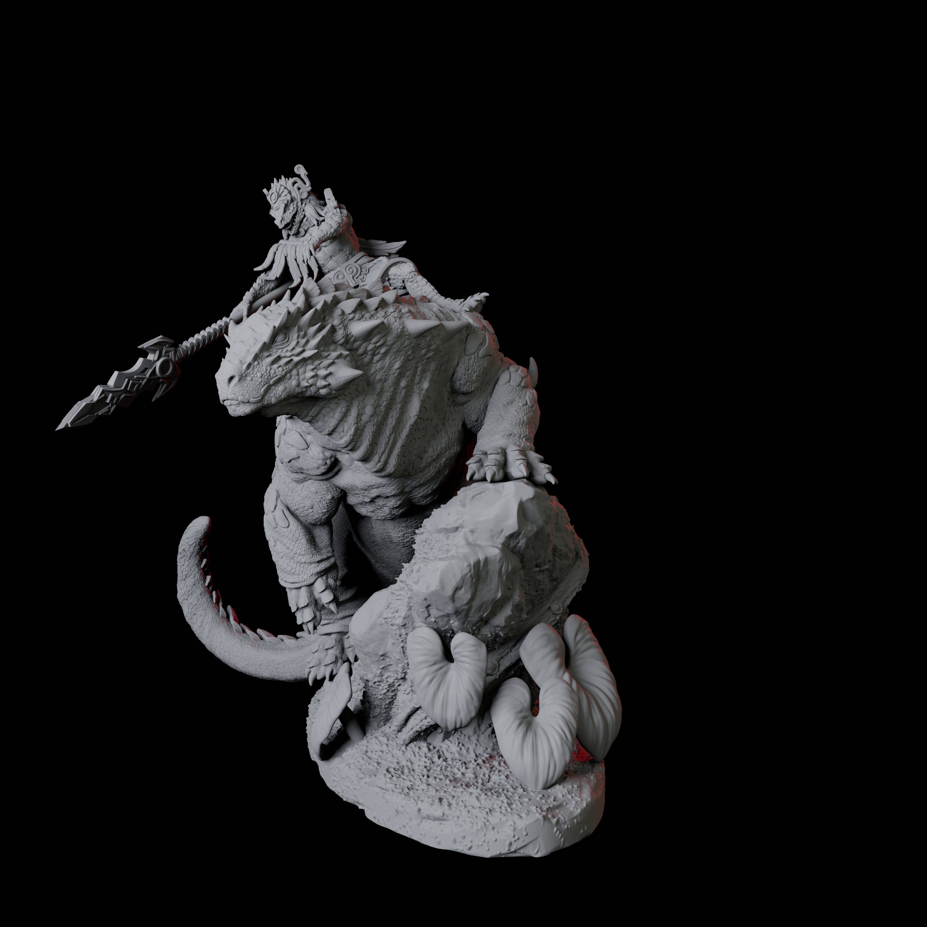 Four Lizardfolk riding giant lizards Miniature for Dungeons and Dragons, Pathfinder or other TTRPGs