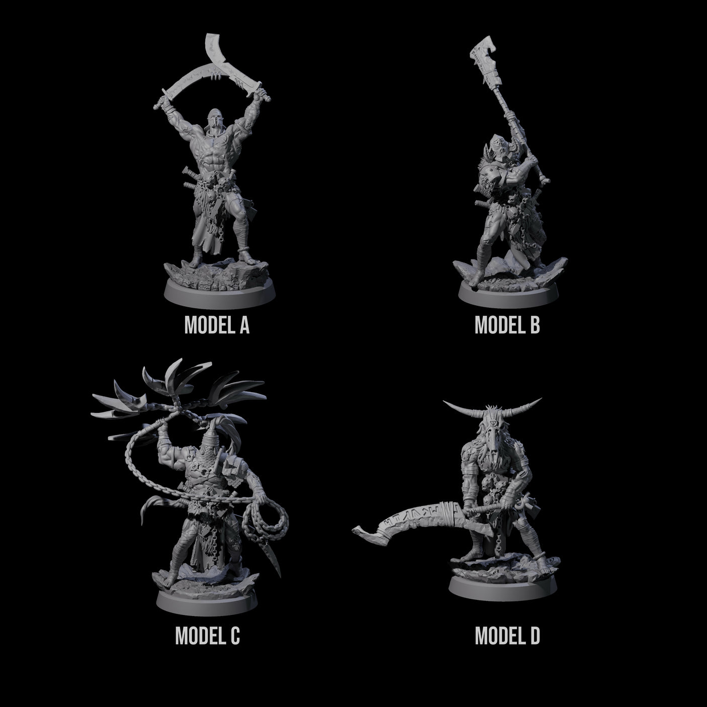Four Mad Cultist Raiders Miniature for Dungeons and Dragons, Pathfinder or other TTRPGs