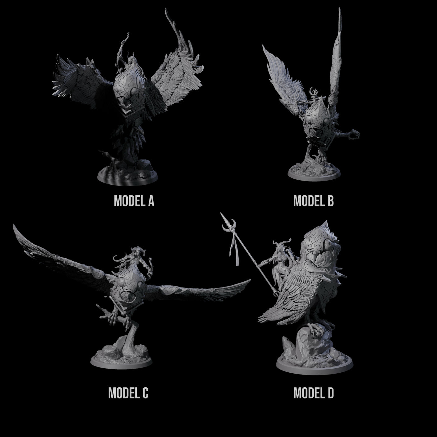 Four Moon Zealots with Giant Owls Miniature for Dungeons and Dragons, Pathfinder or other TTRPGs