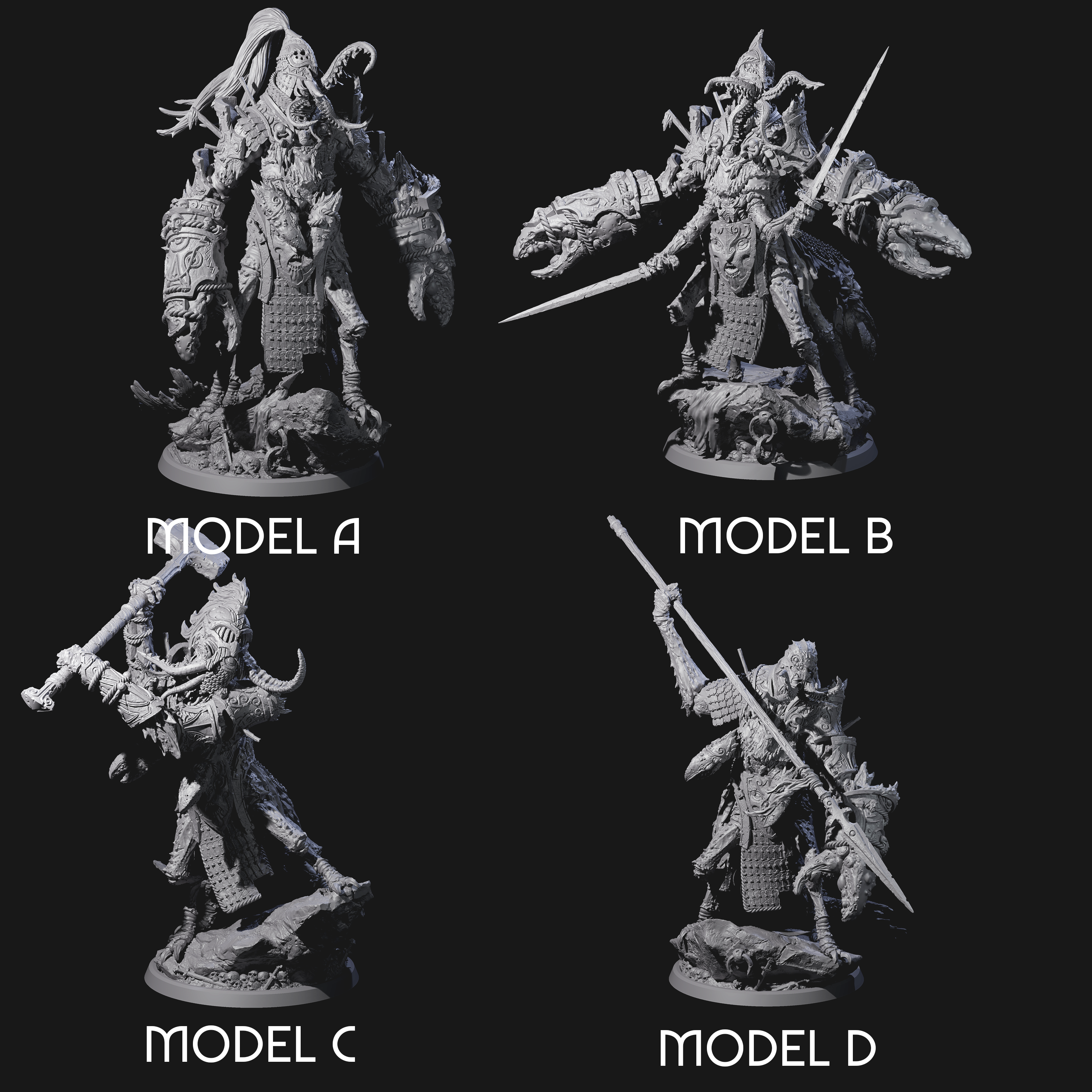 Four Mutated Armoured Chuuls Miniature for Dungeons and Dragons, Pathfinder or other TTRPGs