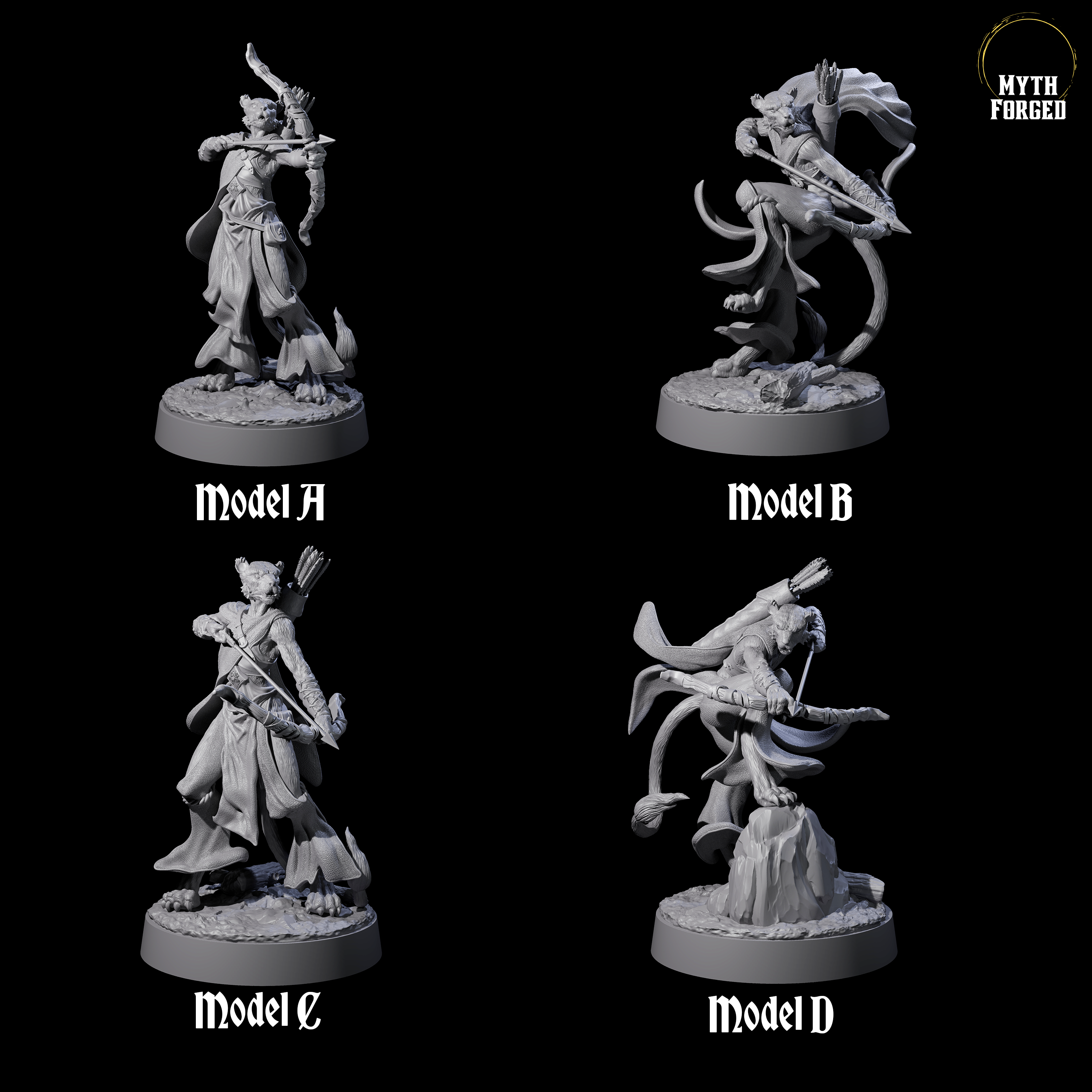 Four Noble Leonin Huntresses Miniature for Dungeons and Dragons, Pathfinder or other TTRPGs
