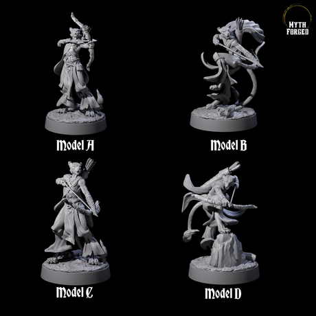 Four Noble Leonin Huntresses Miniature for Dungeons and Dragons, Pathfinder or other TTRPGs
