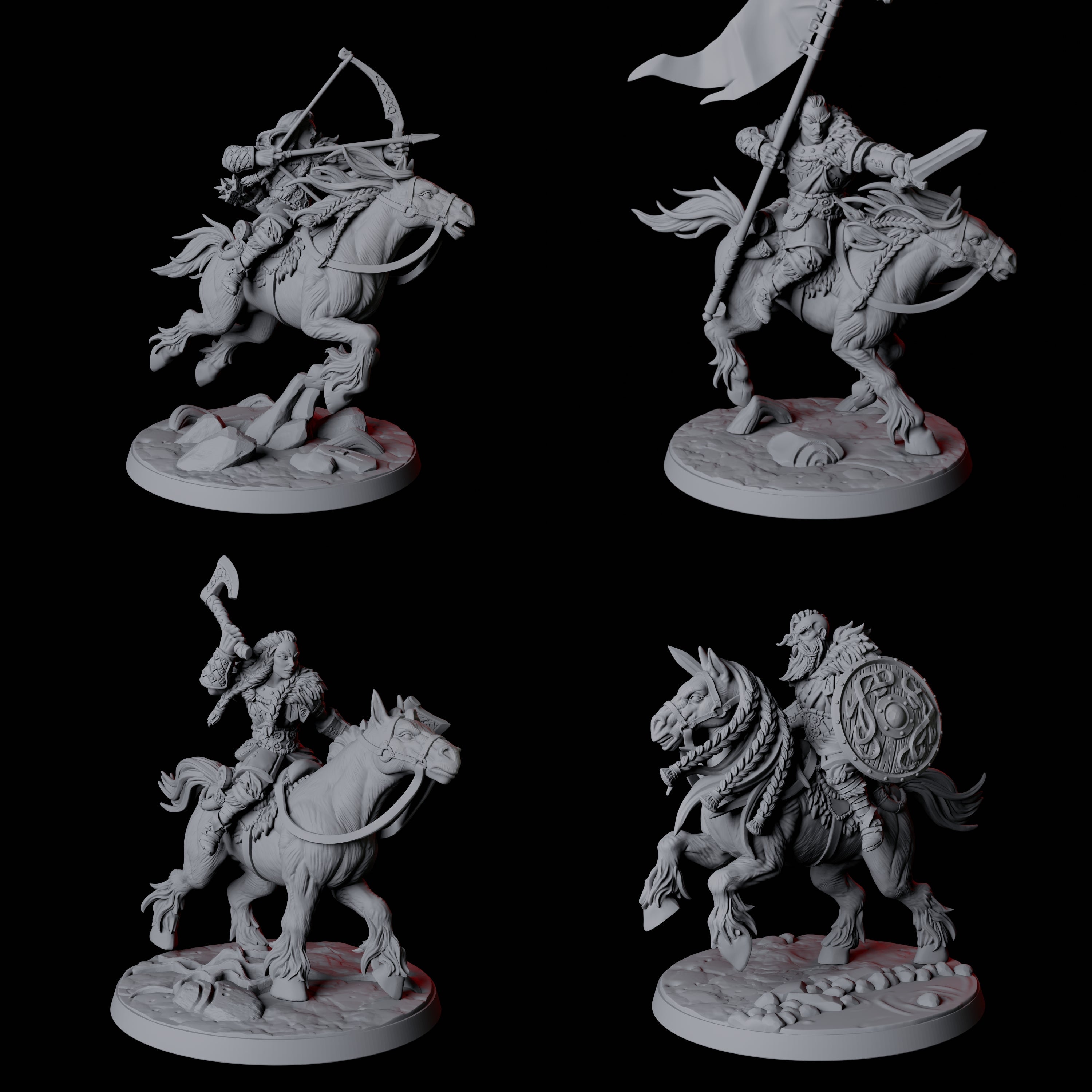 Four Northmen Warrior Horsemen Miniature for Dungeons and Dragons, Pathfinder or other TTRPGs