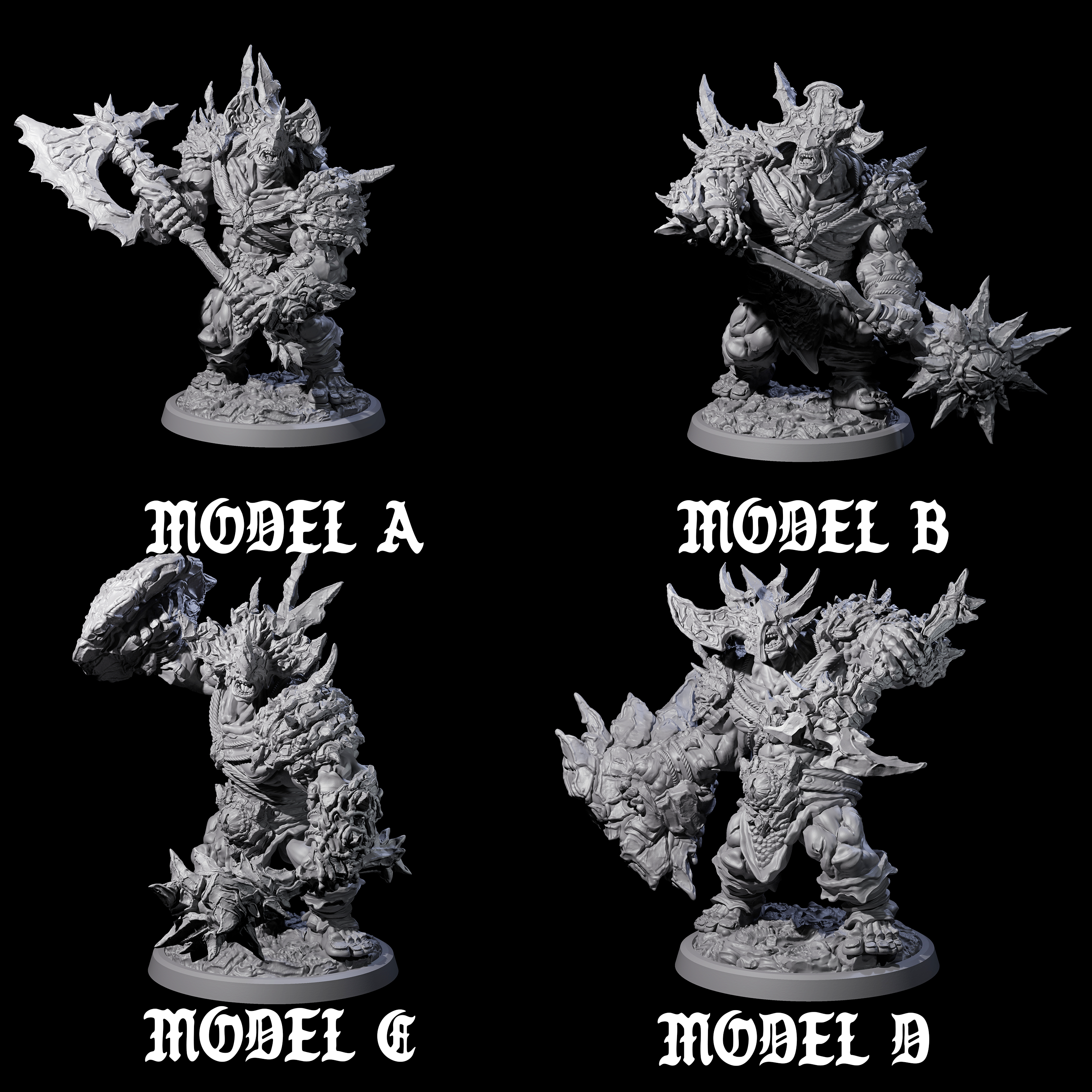 Four Oceanbound Ogres Miniature for Dungeons and Dragons, Pathfinder or other TTRPGs