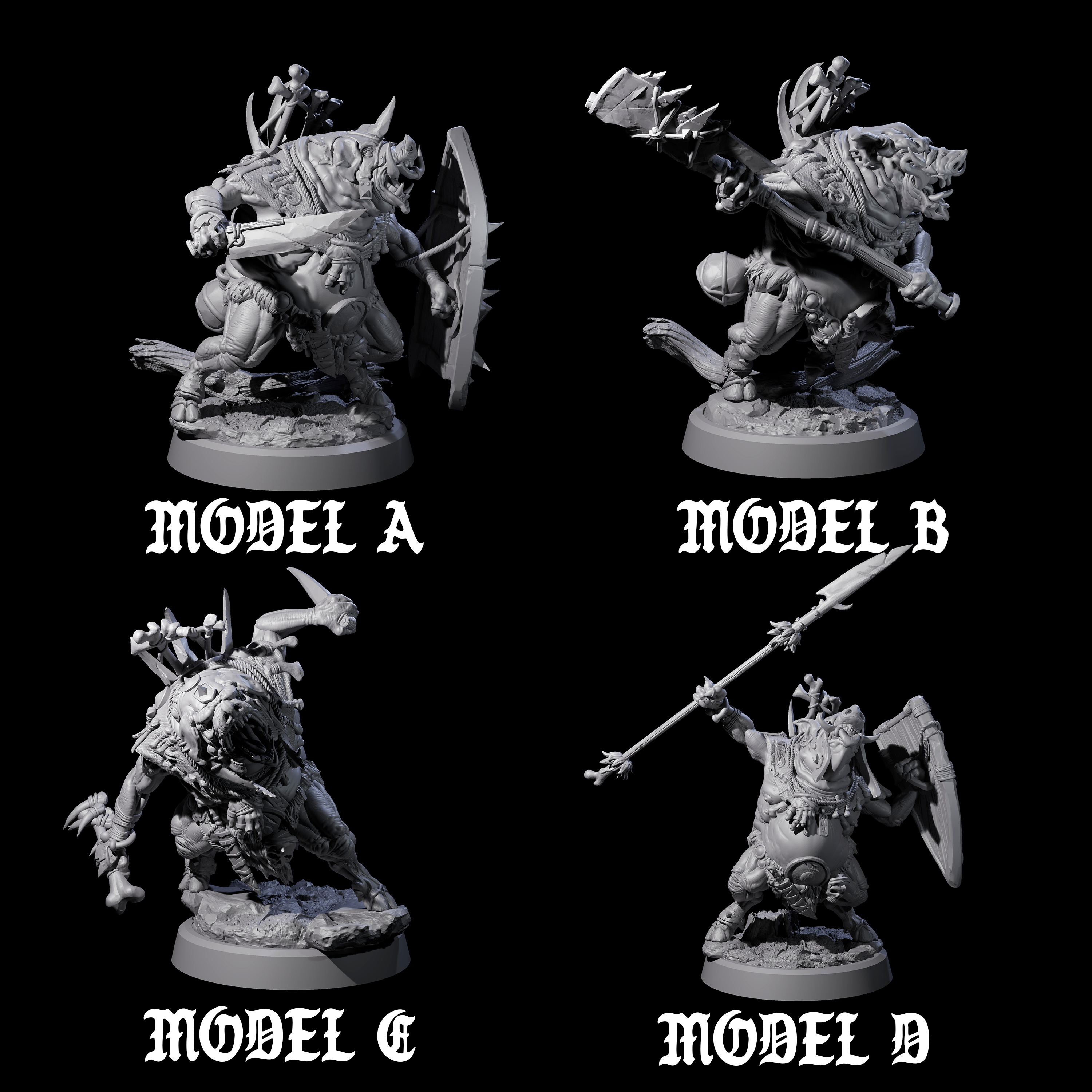 Four Oinking Boarfolk Soldiers Miniature for Dungeons and Dragons, Pathfinder or other TTRPGs