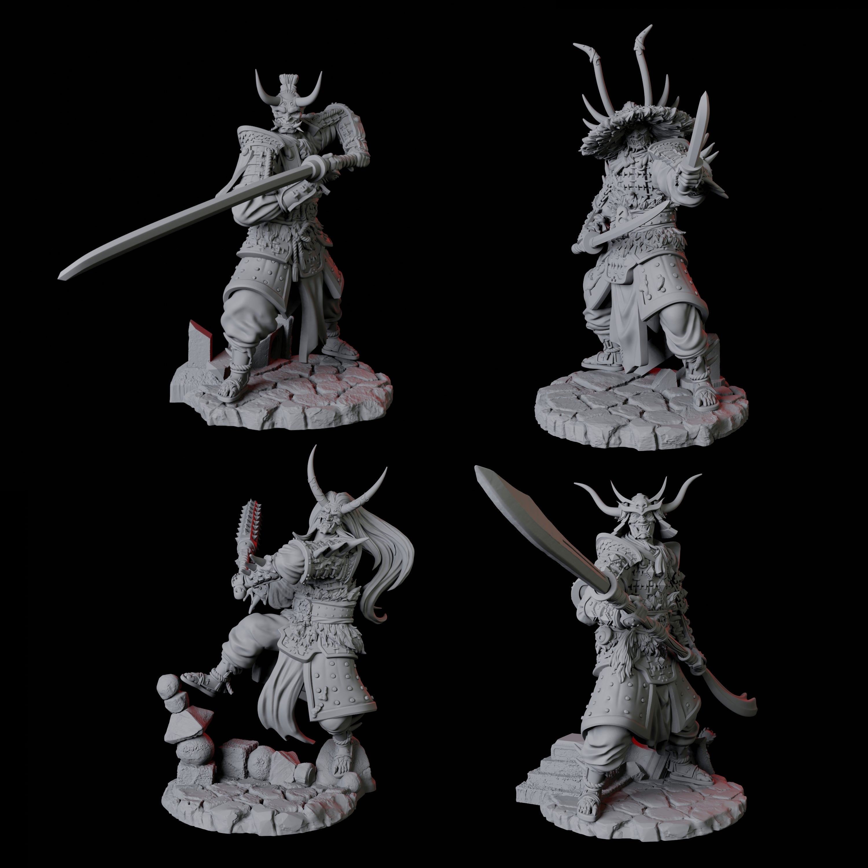 Four Oni Death Samurai Miniature for Dungeons and Dragons, Pathfinder or other TTRPGs