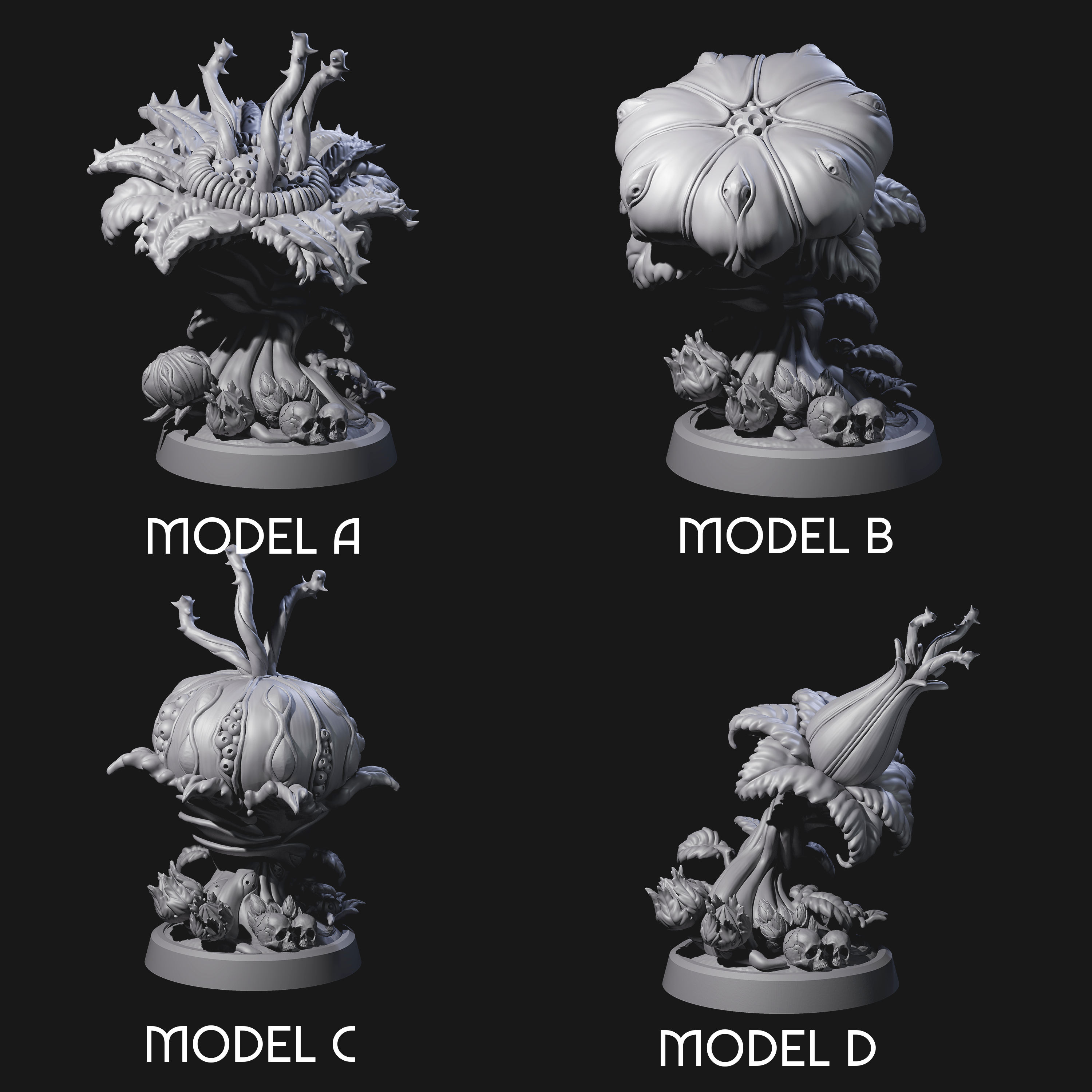 Four Overgrown Violet Fungi Miniature for Dungeons and Dragons, Pathfinder or other TTRPGs