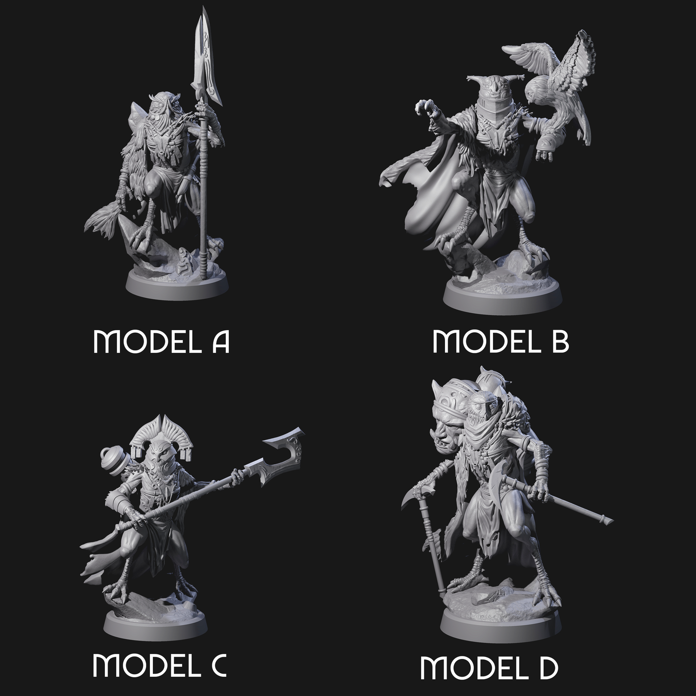 Four Owl-Like Aarakocra Sentinels Miniature for Dungeons and Dragons, Pathfinder or other TTRPGs