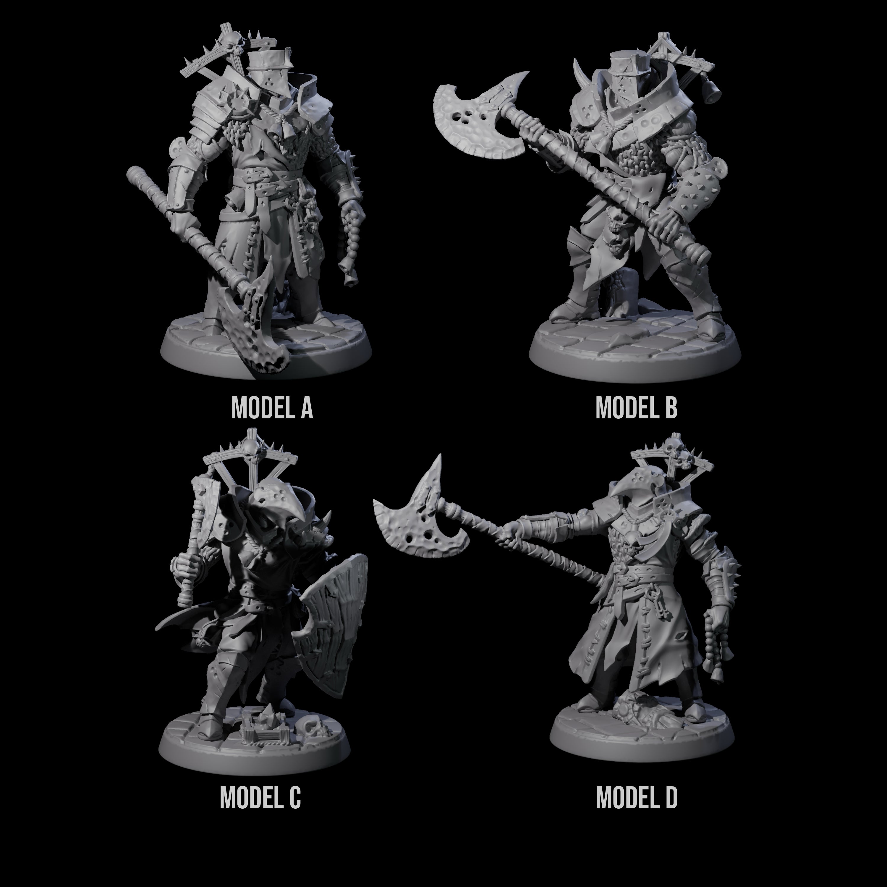 Four Penitent Plague Knights Miniature for Dungeons and Dragons, Pathfinder or other TTRPGs